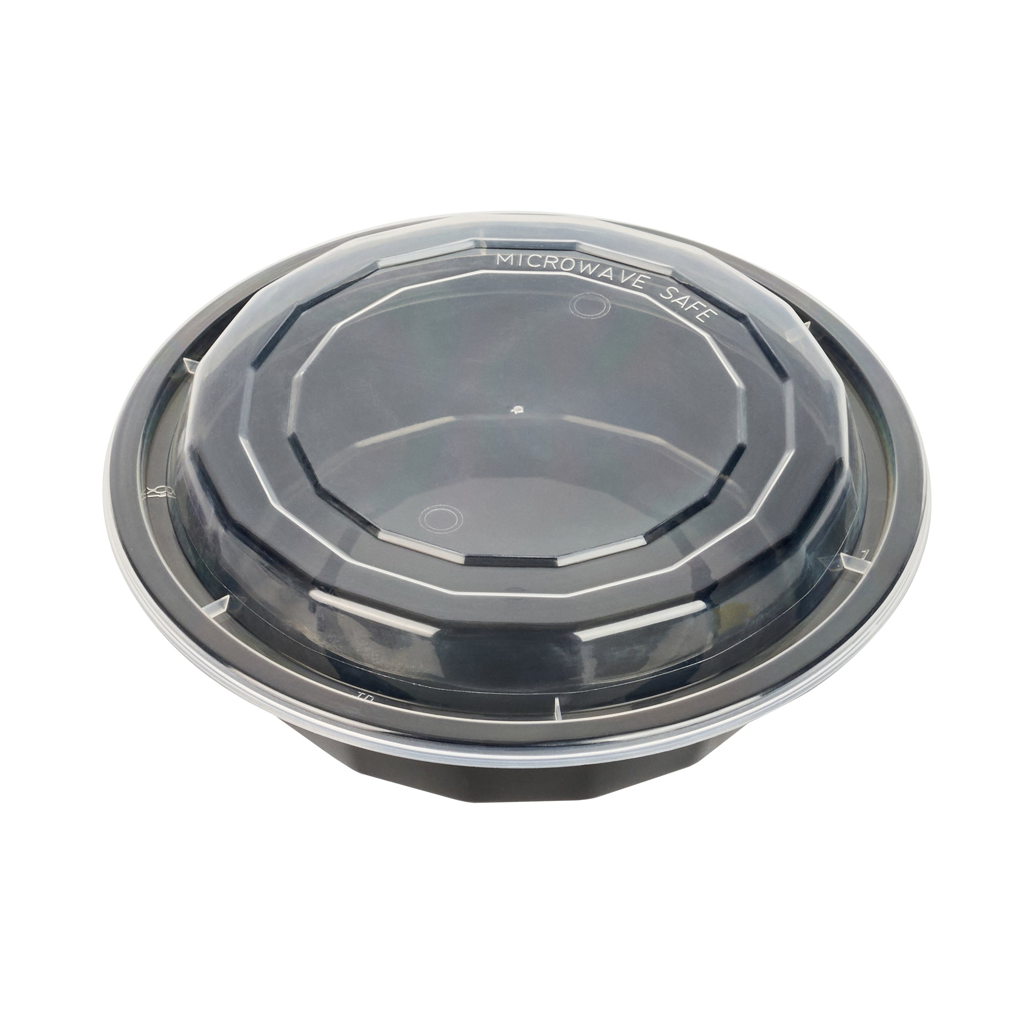 Asporto 16 oz Round Black Plastic To Go Box - with Clear Lid, Microwavable - 6 1/4" x 6 1/4" x 1 3/4" - 50 count box