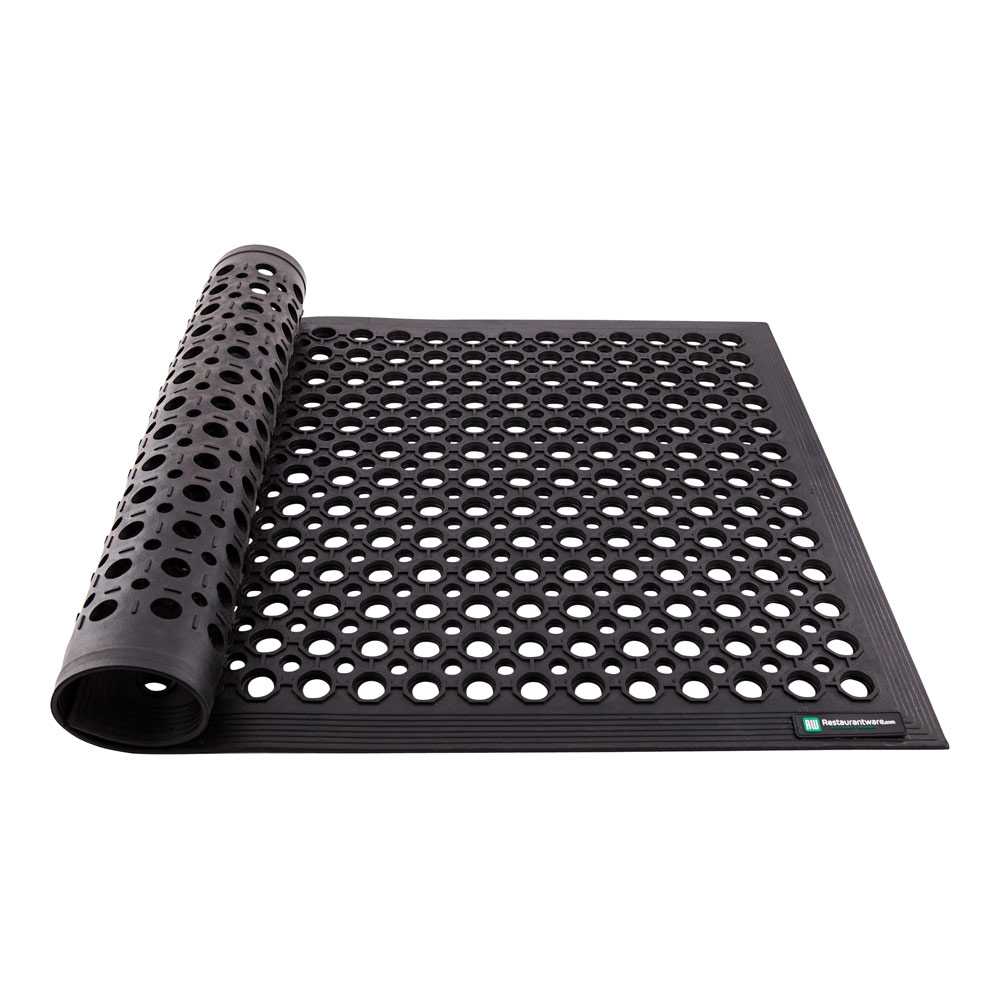 Serve Secure Rectangle Black Rubber Floor Mat - Beveled Edge - 60" x 36" x 1/2" - 100 count box