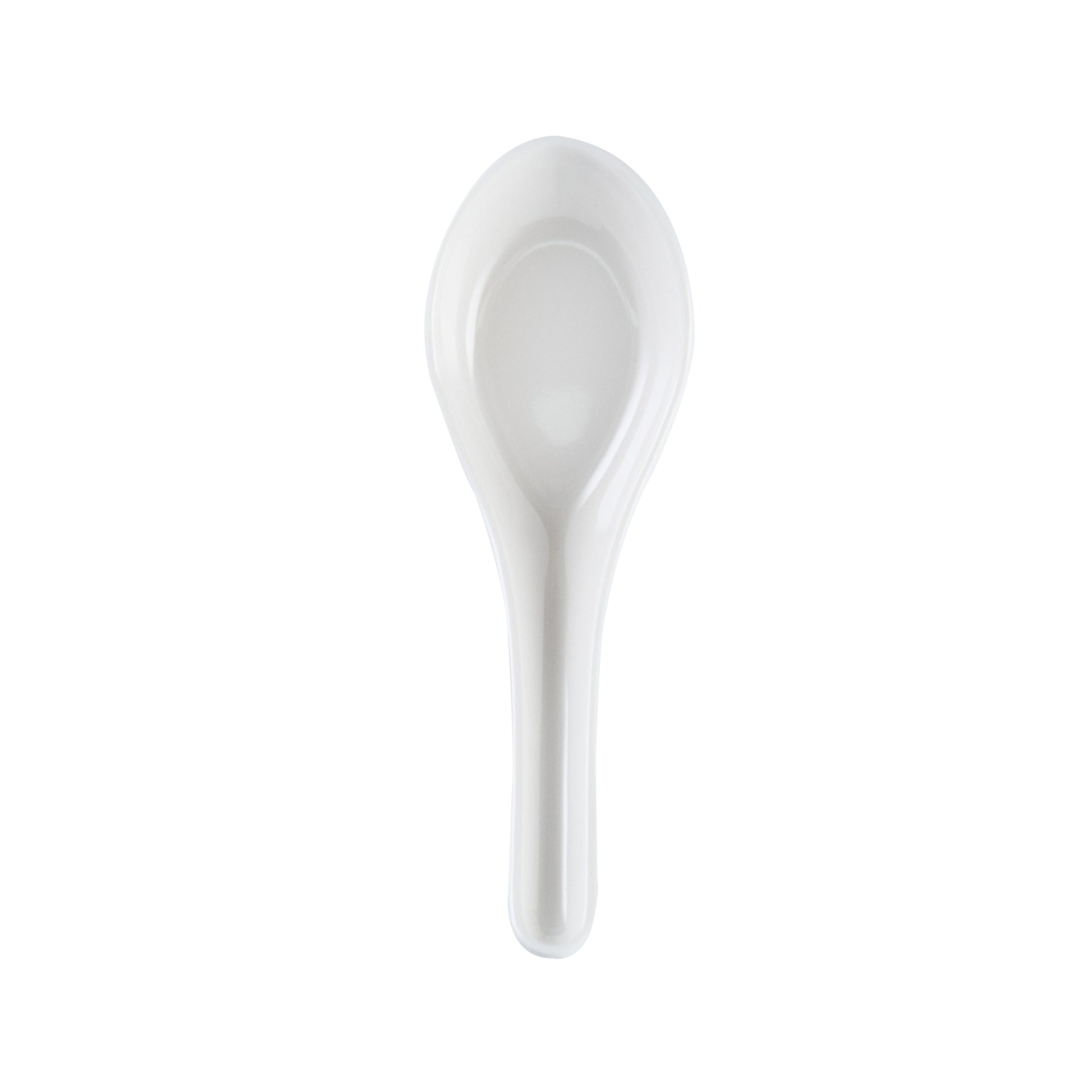 Voga White Melamine Asian Soup Spoon - 4 3/4" x 1 1/2" x 1 1/2" - 10 count box