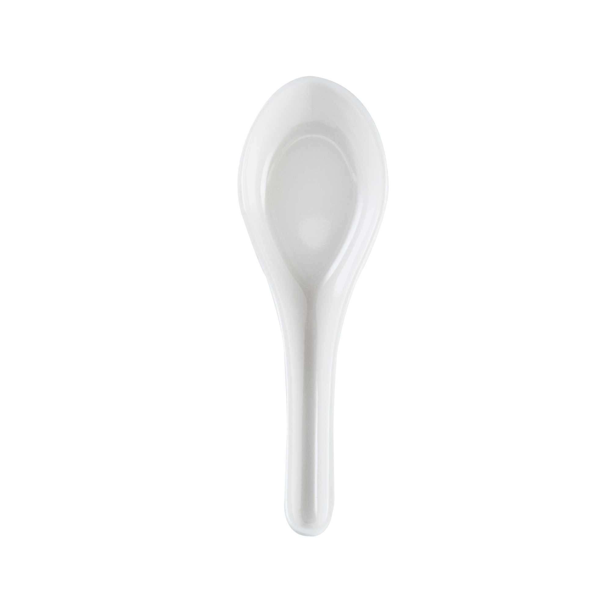 Voga White Melamine Asian Soup Spoon - 4 3/4" x 1 1/2" x 1 1/2" - 1200 count box