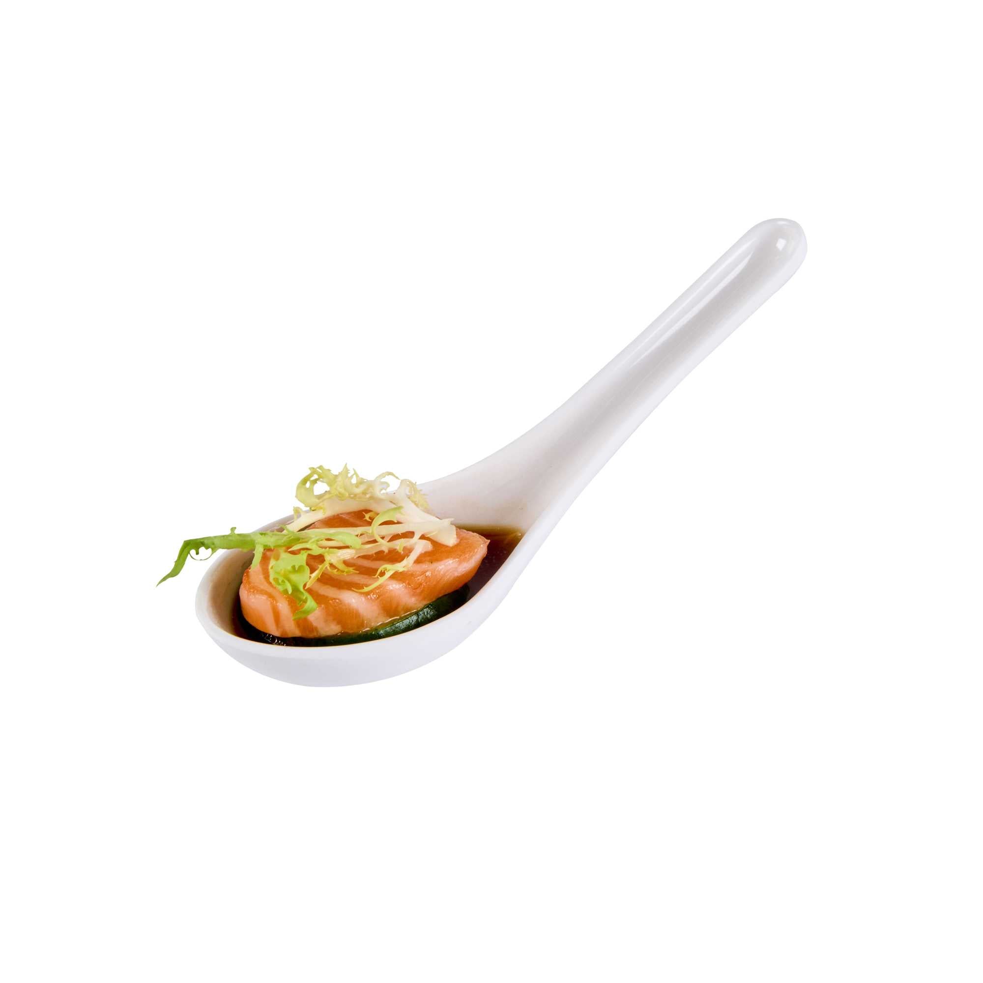 Voga White Melamine Asian Soup Spoon - 4 3/4" x 1 1/2" x 1 1/2" - 1200 count box