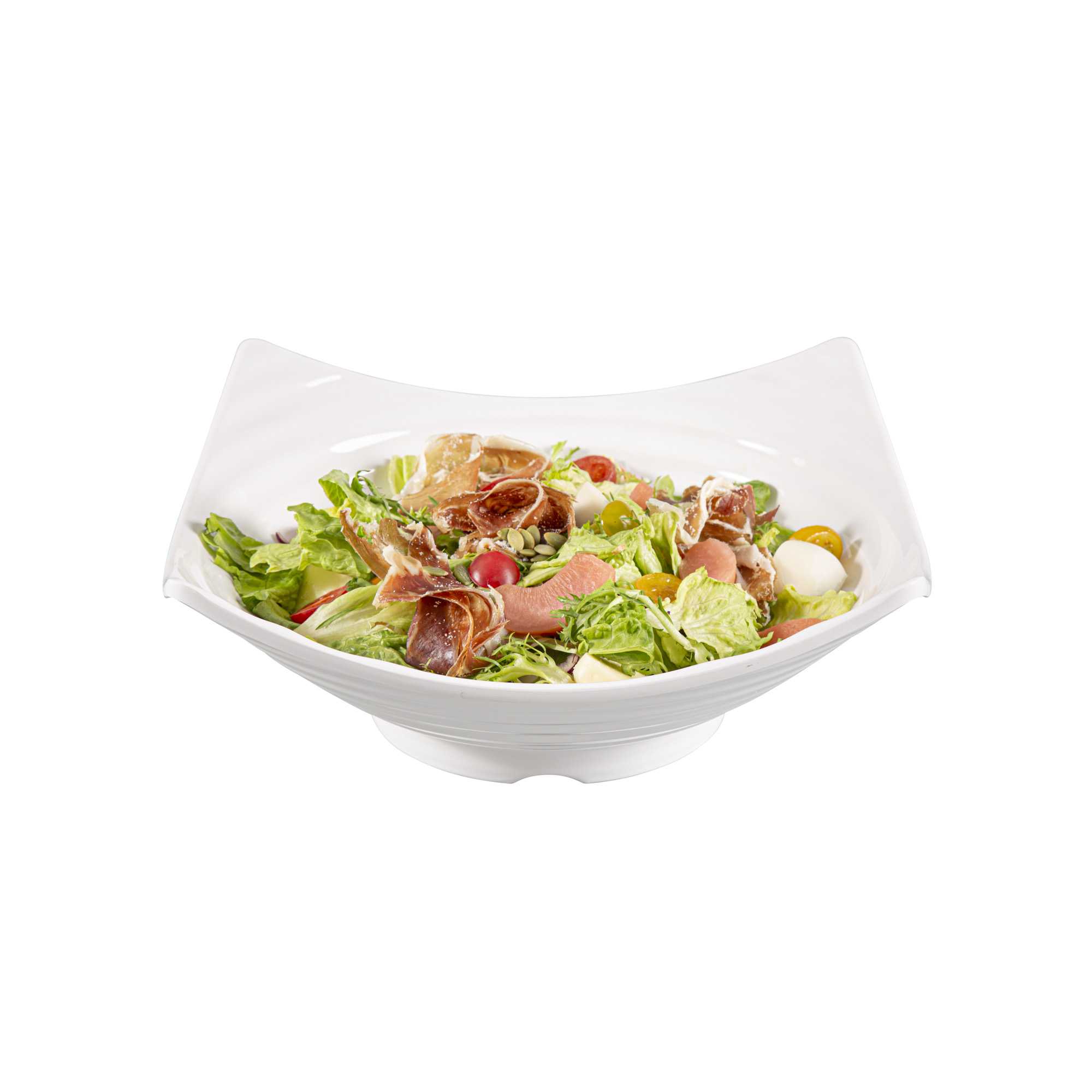 Voga 128 oz Square White Melamine Serving Bowl - Square Orb - 13" x 13" x 3 1/2" - 2 count box