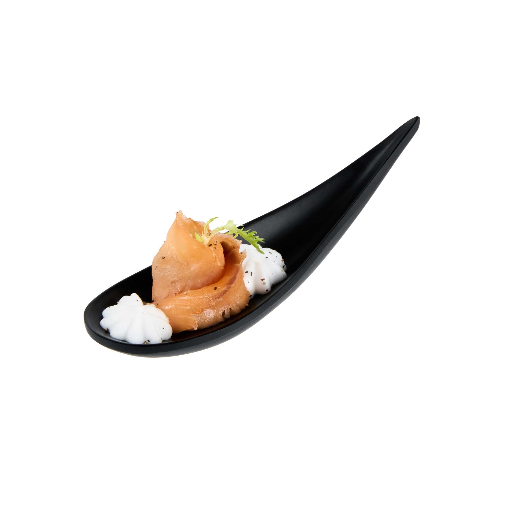 Voga Teardrop Black Melamine Tasting Spoon - Japonais, Moderna - 4 1/4" x 1 3/4" x 1 3/4" - 360 count box