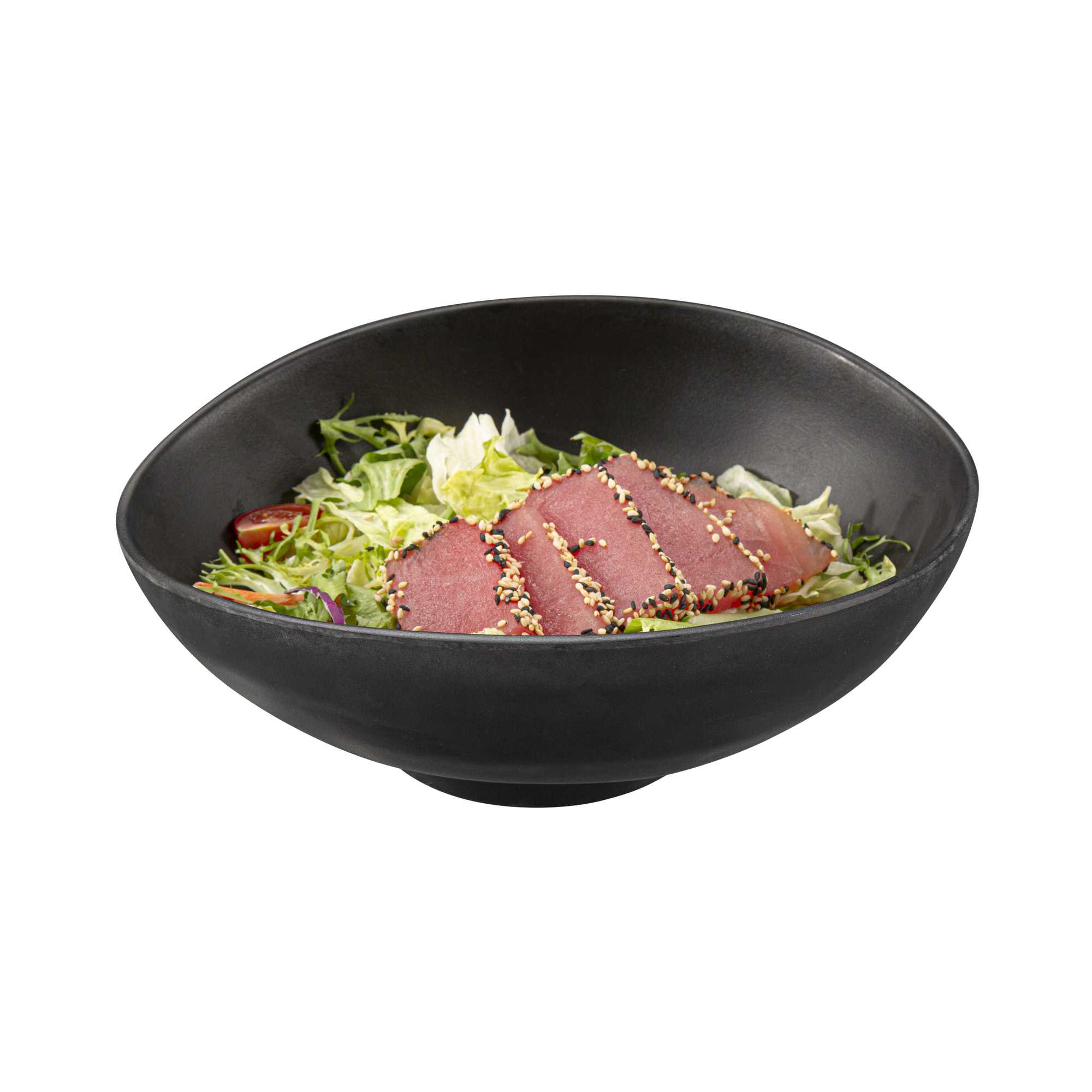 Voga 44 oz Round Black Melamine Freeform Large Bowl - Japonais, Black Stone - 9 1/2" x 7 3/4" x 3 1/2" - 2 count box