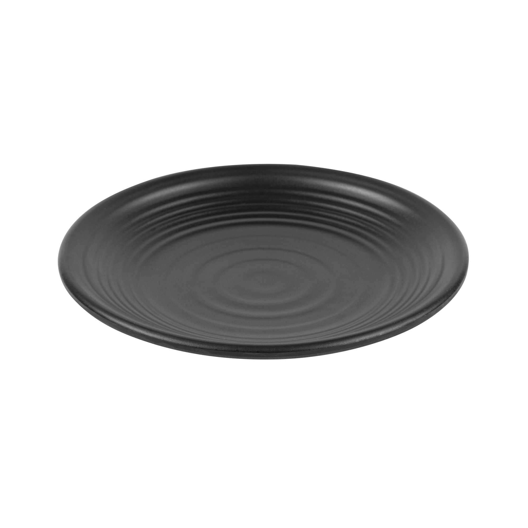 Voga Round Black Melamine Medium Plate - Japonais, Black Stone - 10" x 10" x 1 1/4" - 60 count box