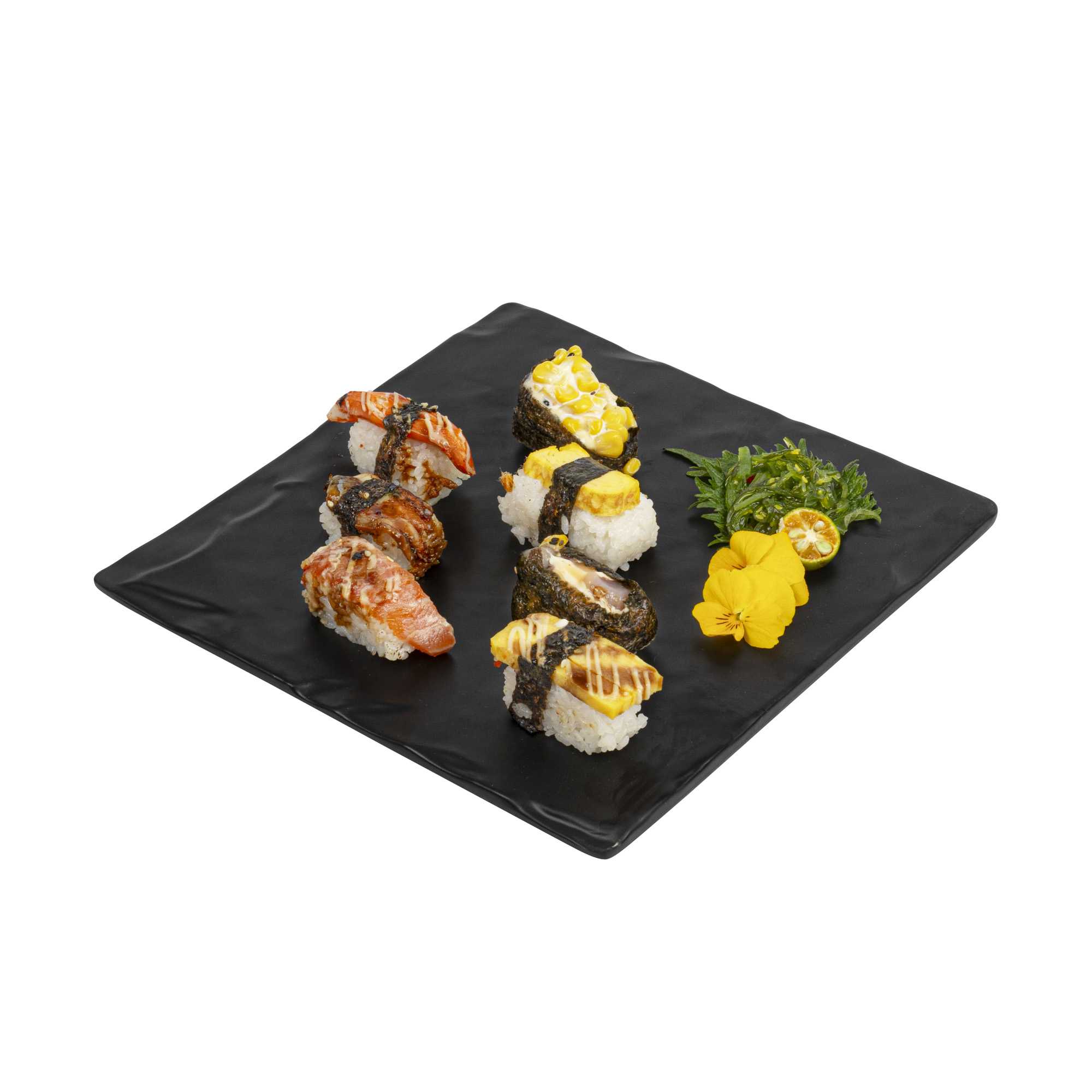 Voga Square Black Melamine Plate - Japonais, Slate - 10" x 10" x 3/4" - 4 count box