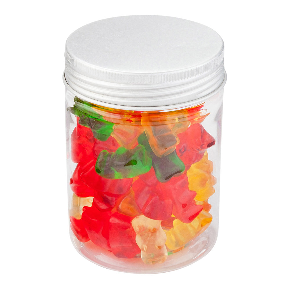 Mini Serve 9 oz Round Clear Plastic Candy and Snack Jar - with Aluminum Lid - 2 3/4" x 2 3/4" x 3 1/4" - 100 count box