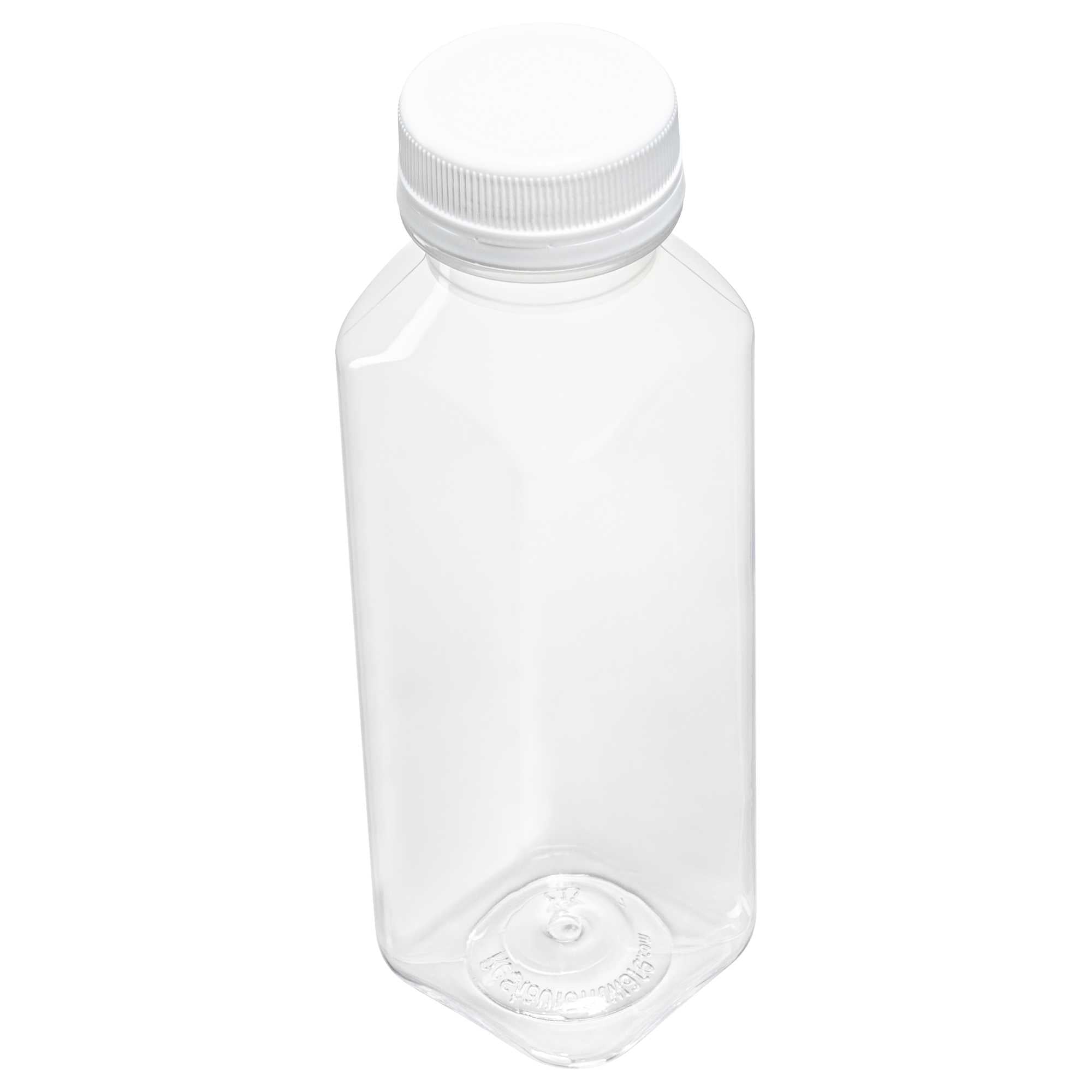 12 oz Square Clear Plastic Cold Pressed Juice Bottle - with Safety Cap - 2" x 2" x 6 1/2" - 300 count box