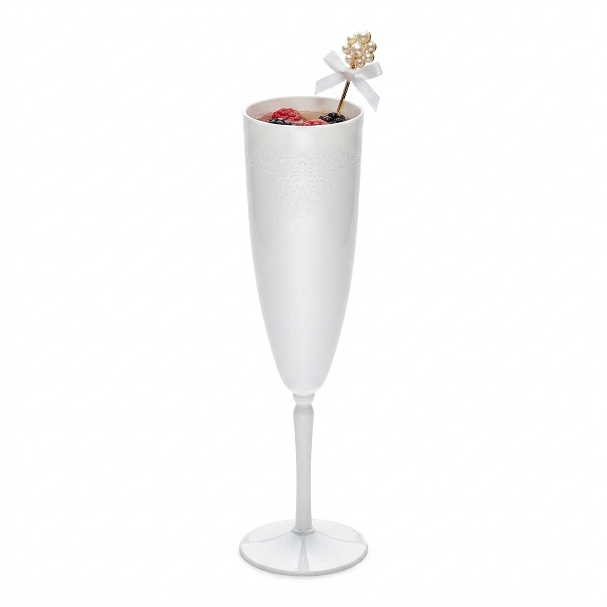 Bev Tek 4 oz White Plastic Wedding Champagne Flute - 1-Piece - 7 1/2" x 2 1/4" x 2 1/4" - 100 count box