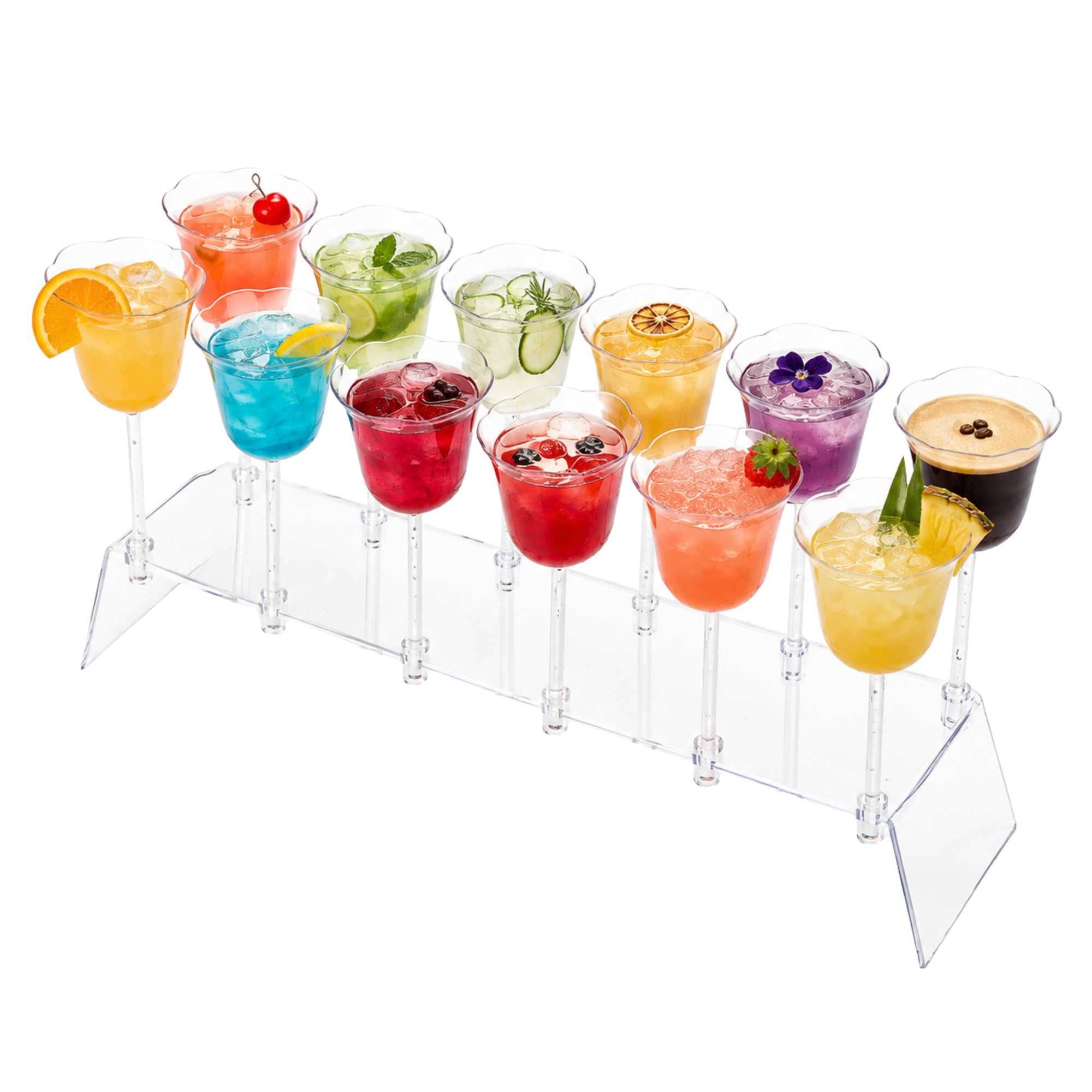 Bev Tek 12 1 oz Tulip Shots with 1 Stand - 11 1/4" x 3 3/4" x 5 1/4" - 10 count box