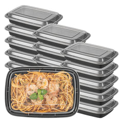 Asporto 16 oz Rectangle Black Plastic To Go Box - with Clear Lid, Microwavable - 7 3/4