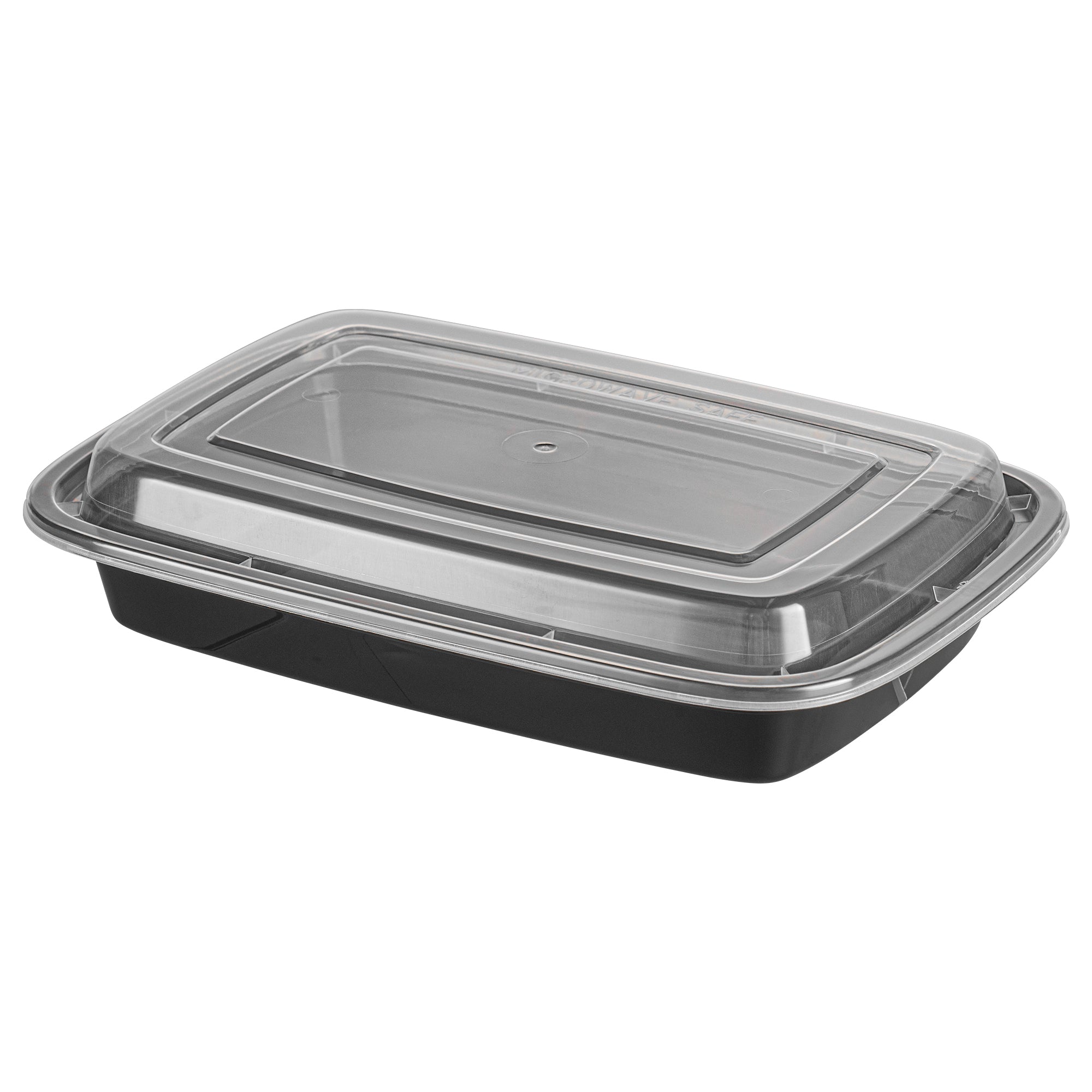 Asporto 16 oz Rectangle Black Plastic To Go Box - with Clear Lid, Microwavable - 7 3/4" x 5 1/2" x 1 1/2" - 50 count box