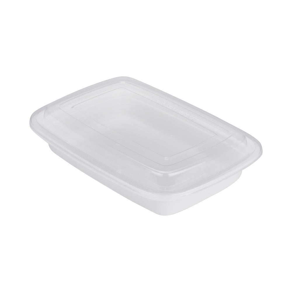 Asporto 16 oz Rectangle White Plastic To Go Box - with Clear Lid, Microwavable - 7 3/4" x 5 1/2" x 1 1/2" - 50 count box
