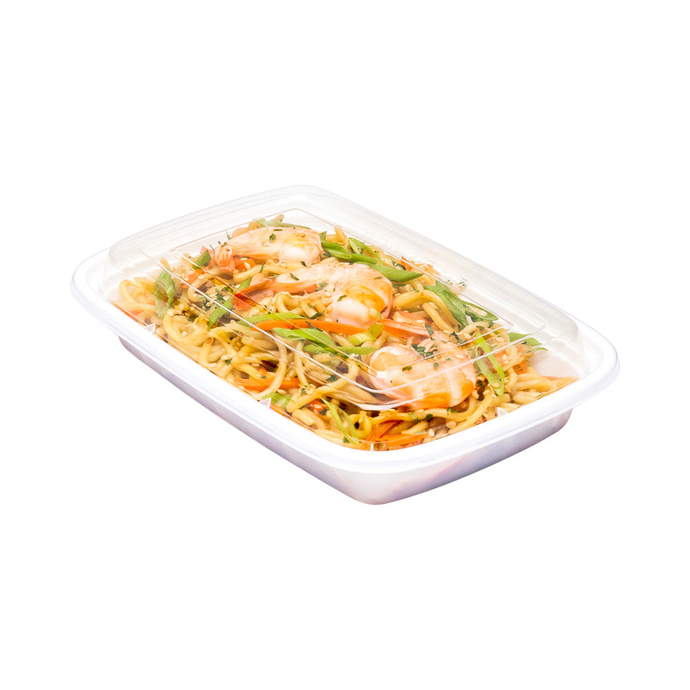 Asporto 16 oz Rectangle White Plastic To Go Box - with Clear Lid, Microwavable - 7 3/4" x 5 1/2" x 1 1/2" - 50 count box