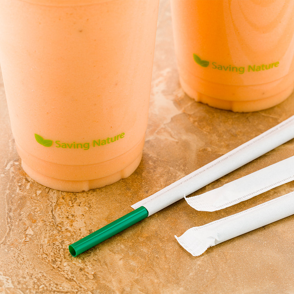 Basic Nature Green PLA Plastic Straw - Wrapped, Compostable - 8 1/4" - 2000 count box