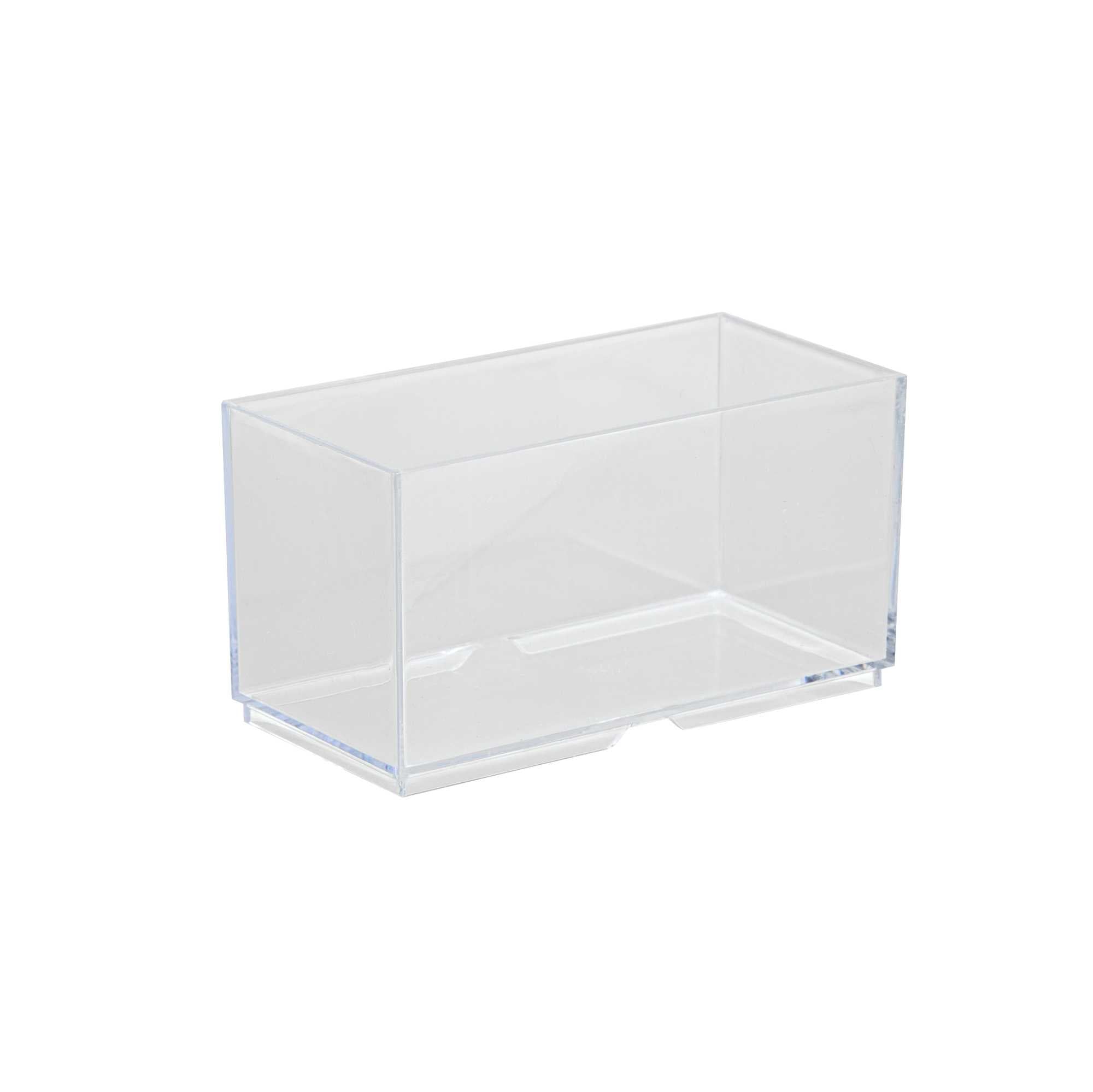 Mini Serve 3 oz Rectangle Clear Plastic Dessert Cup - Stackable - 2 3/4" x 1 1/2" x 1 1/2" - 100 count box