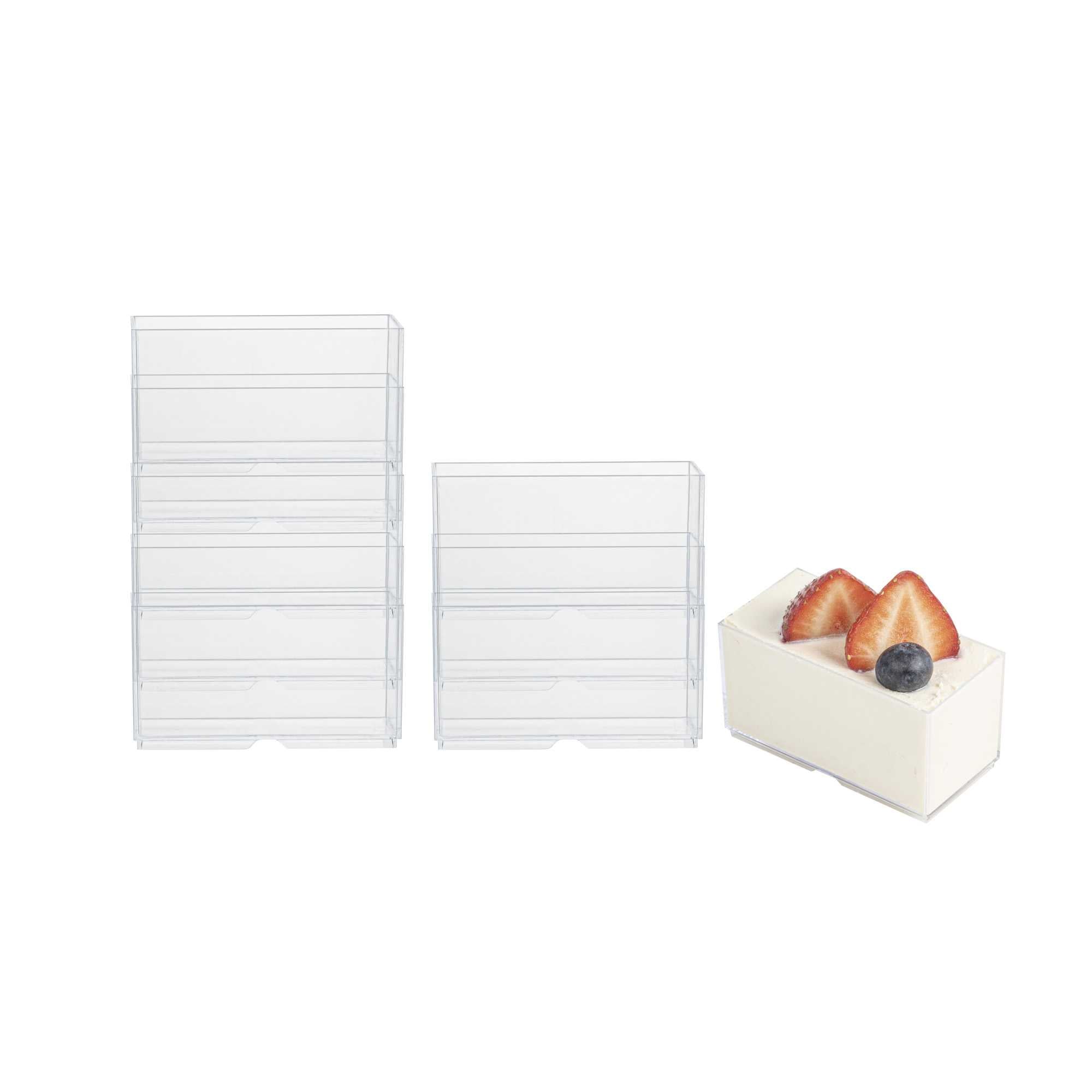 Mini Serve 3 oz Rectangle Clear Plastic Dessert Cup - Stackable - 2 3/4" x 1 1/2" x 1 1/2" - 100 count box