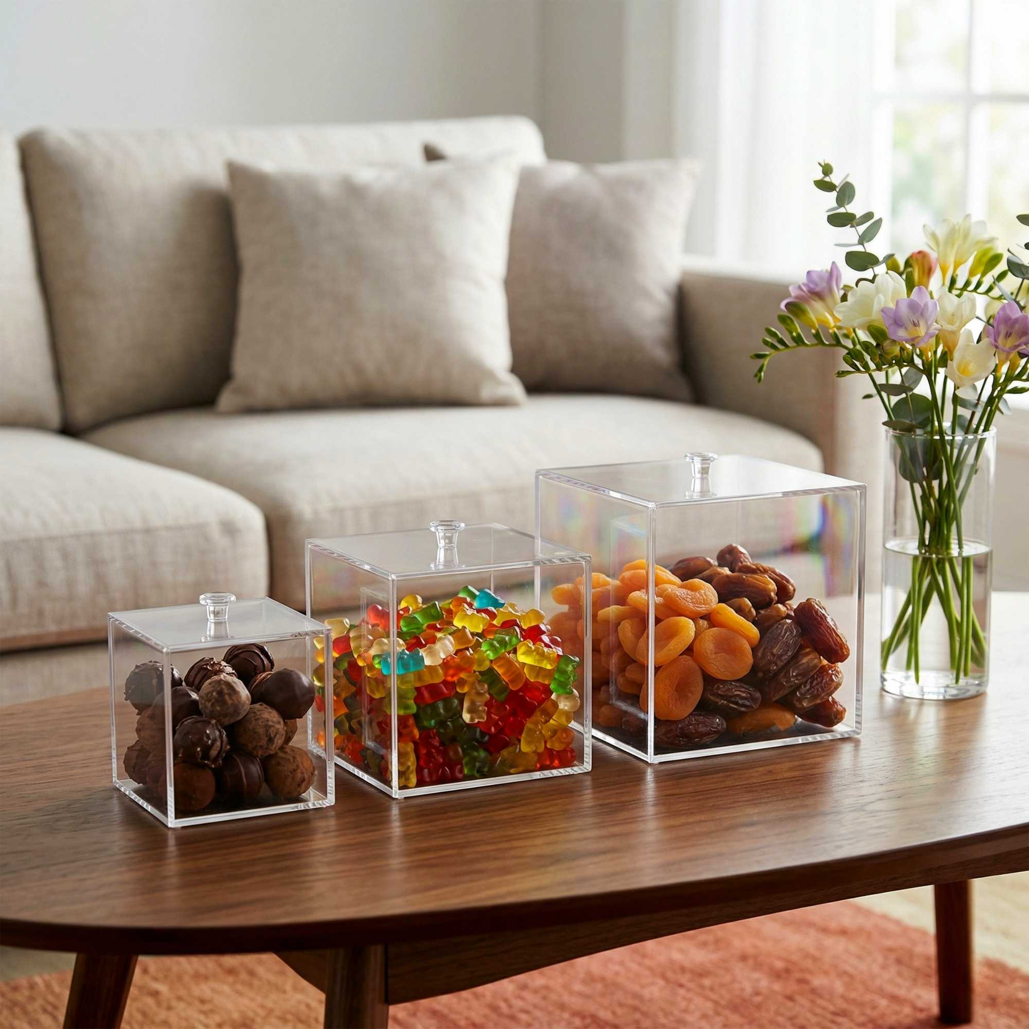 Clear Tek Clear Acrylic Small Candy Container - Display Box - 4" x 4" x 4" - 1 count box
