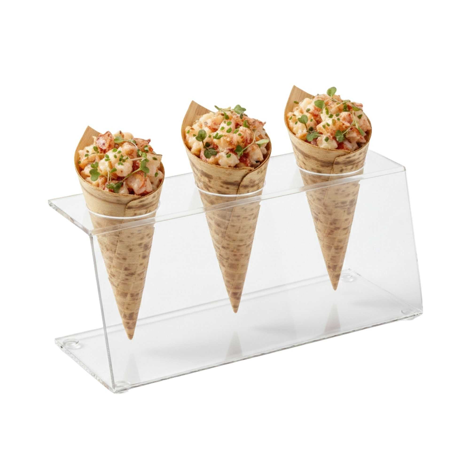 Clear Tek Clear Acrylic Ice Cream Cone Stand - 3 slots - 7" x 2 3/4" x 3 1/4" - 1 count box