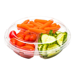 Thermo Tek Round Clear Plastic Serving Platter - with Lid, 3 Compartments - 7 1/2