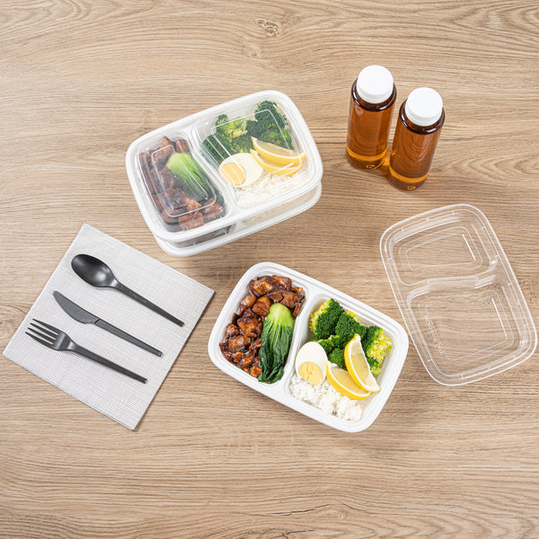 10 Sets Reusable 2-Compartment Snack Containers With Lids & Sporks - Leakproof Portion Control Cups For Meal Prep