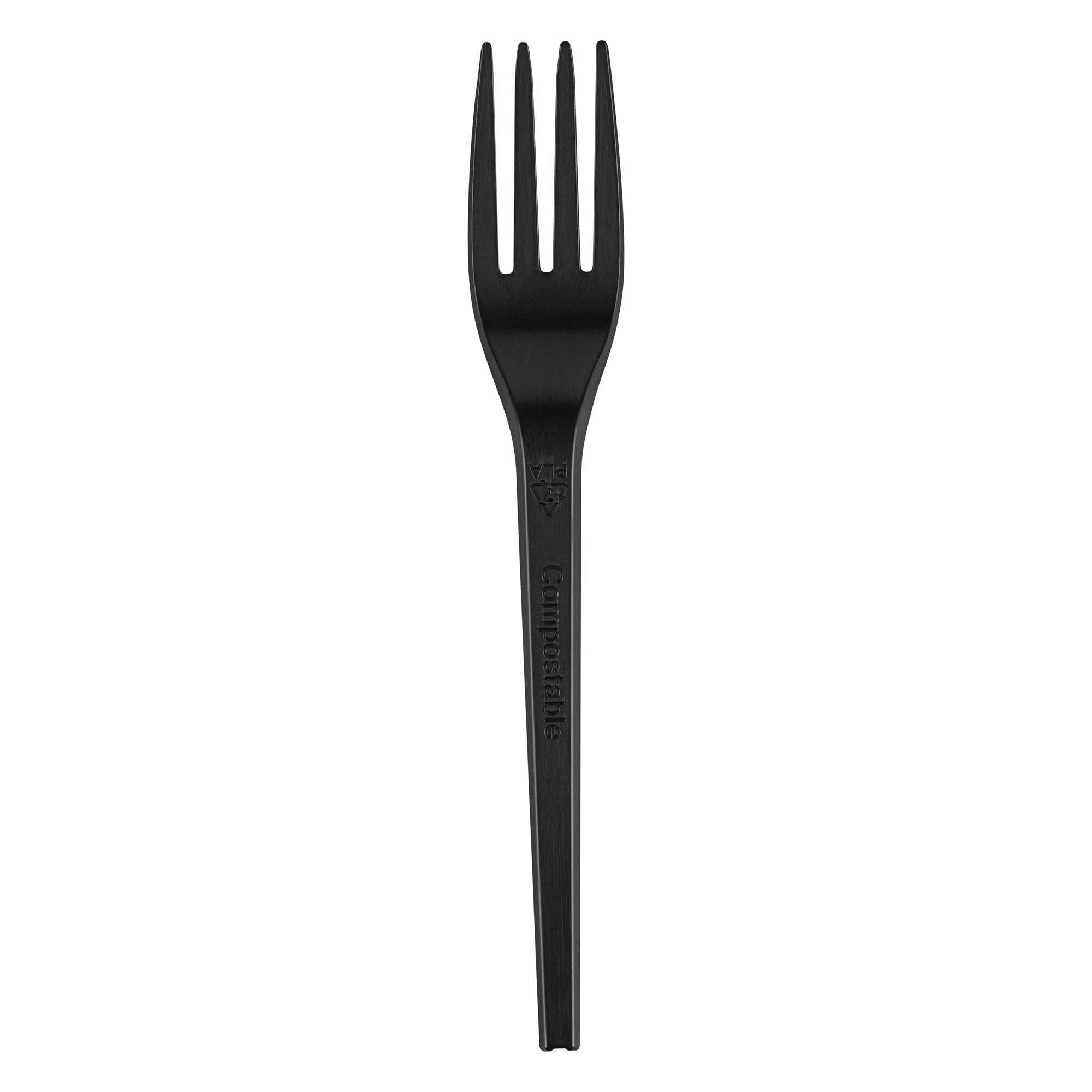 Basic Nature Black CPLA Plastic Fork - Heat-Resistant, Compostable - 6 1/2" x 1" x 1/2" - 250 count box