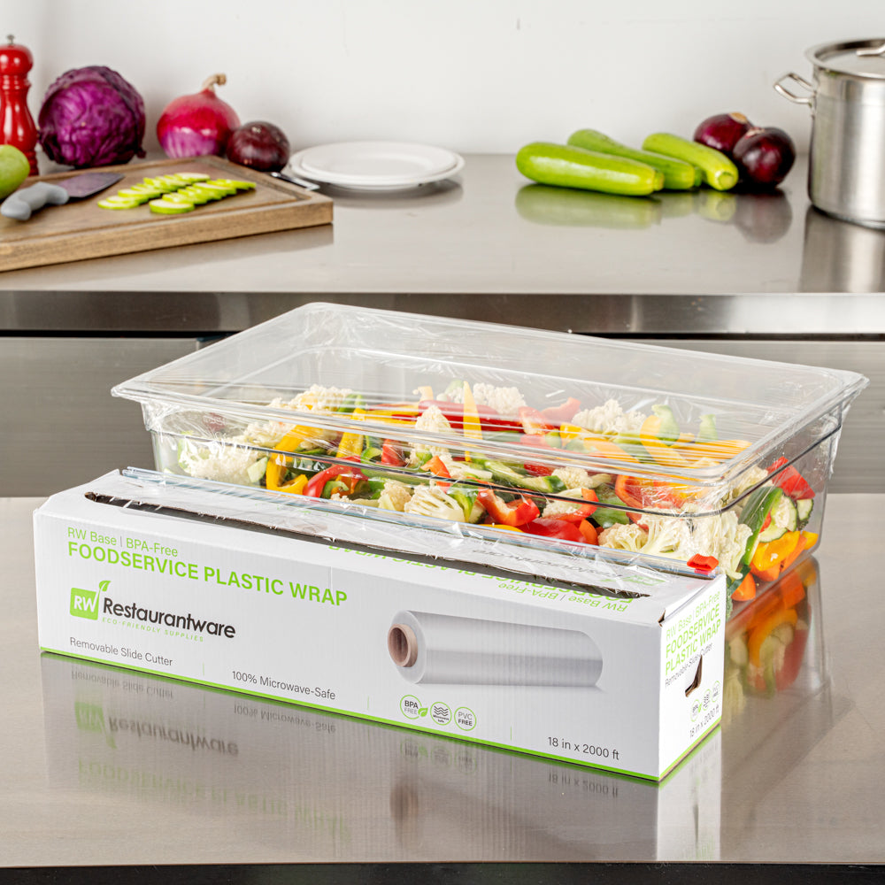 Chef 101 Clear Plastic Foodservice Food Wrap - BPA-Free, Microwave-Safe - 18" x 2000' - 1 count box