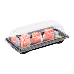 Roku Rectangle Black Plastic Small Take Out Sushi Tray - with Clear Lid - 5 1/2