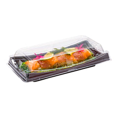 Roku Black Plastic Long Take Out Sushi Container - with Clear Lid - 9 3/4