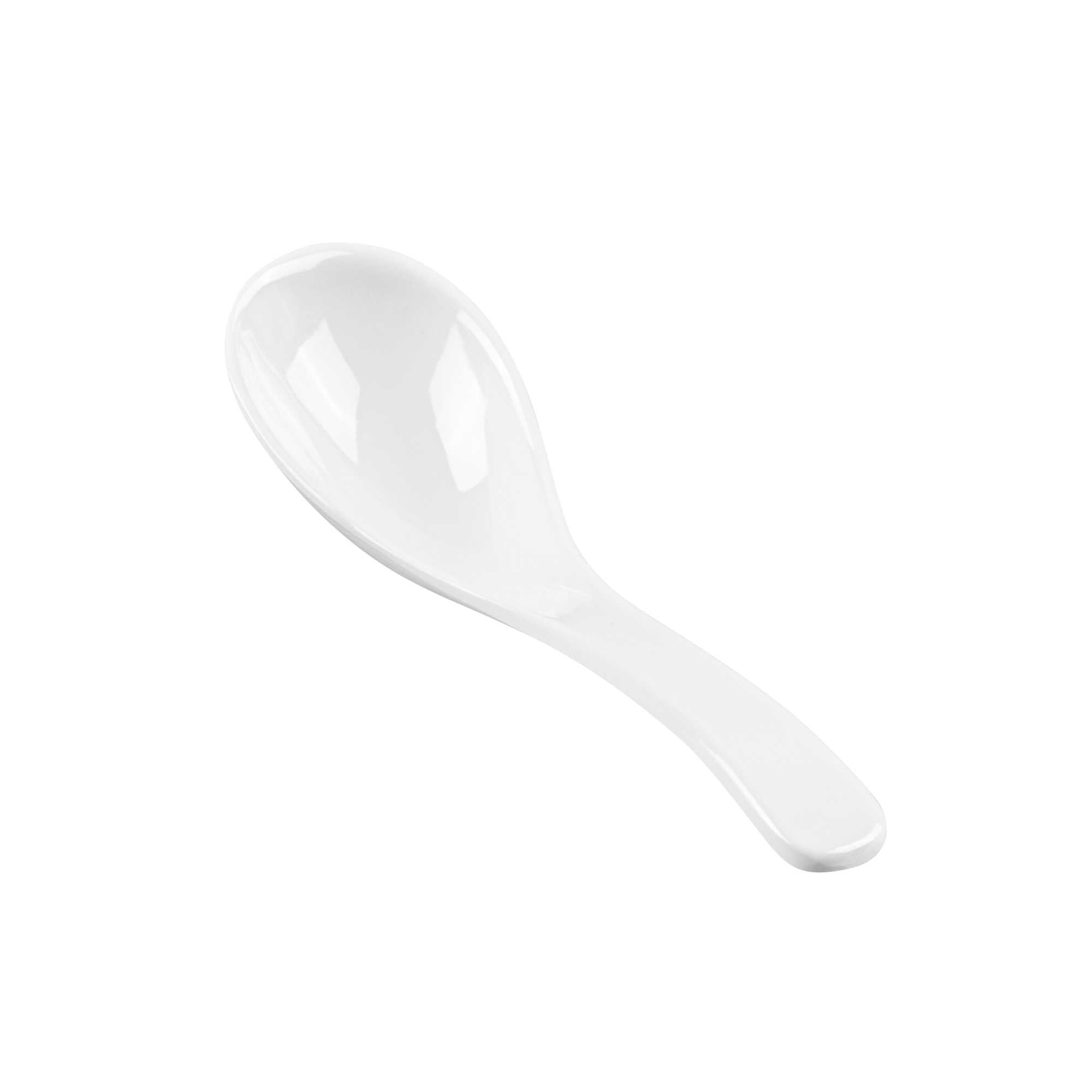Voga 1 oz White Melamine Chinese Soup Spoon - Classic - 5" x 1 1/2" x 1" - 10 count box