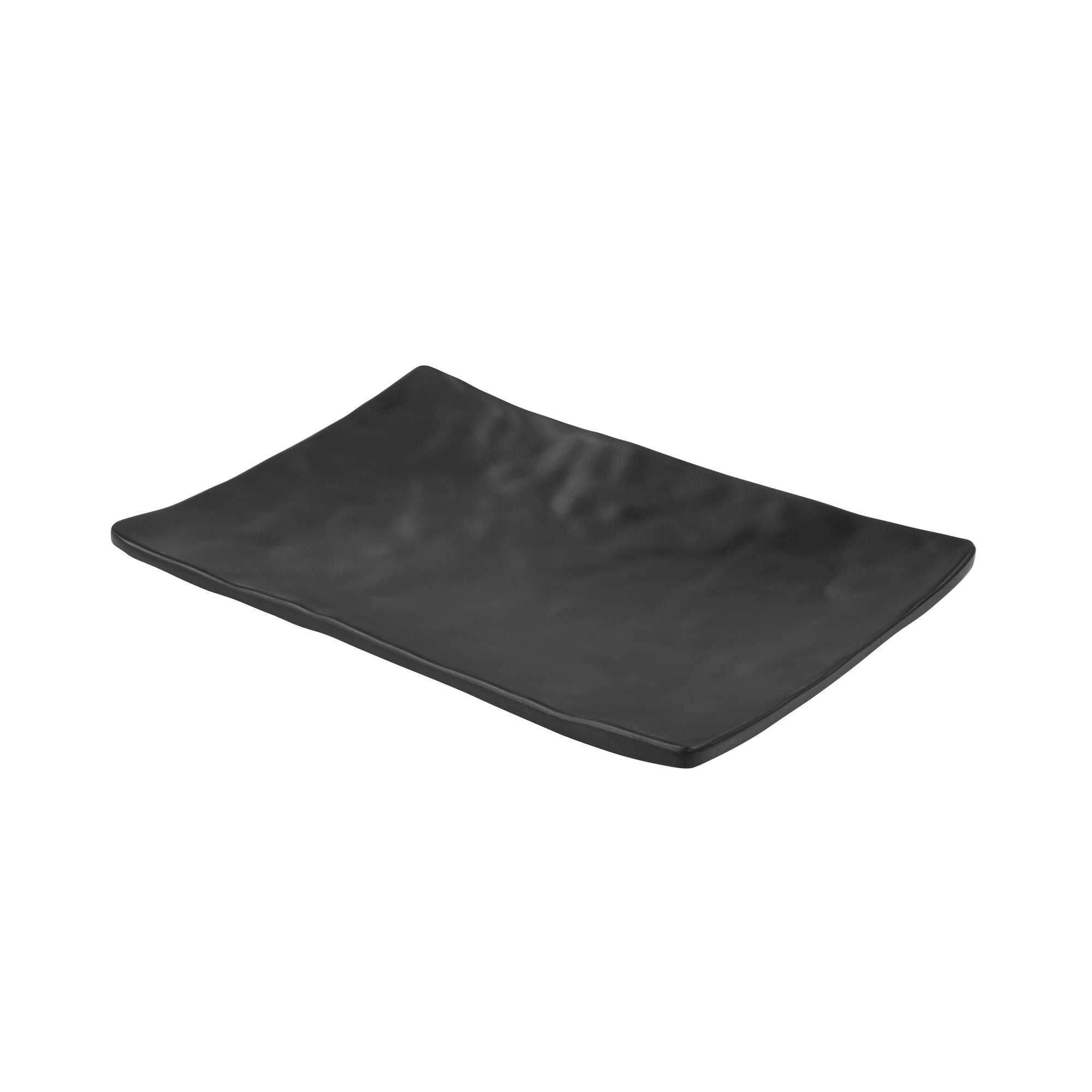 Voga Rectangle Black Melamine Medium Plate - Japonais , Faux Slate - 9 3/4" x 6 3/4" - 4 count box