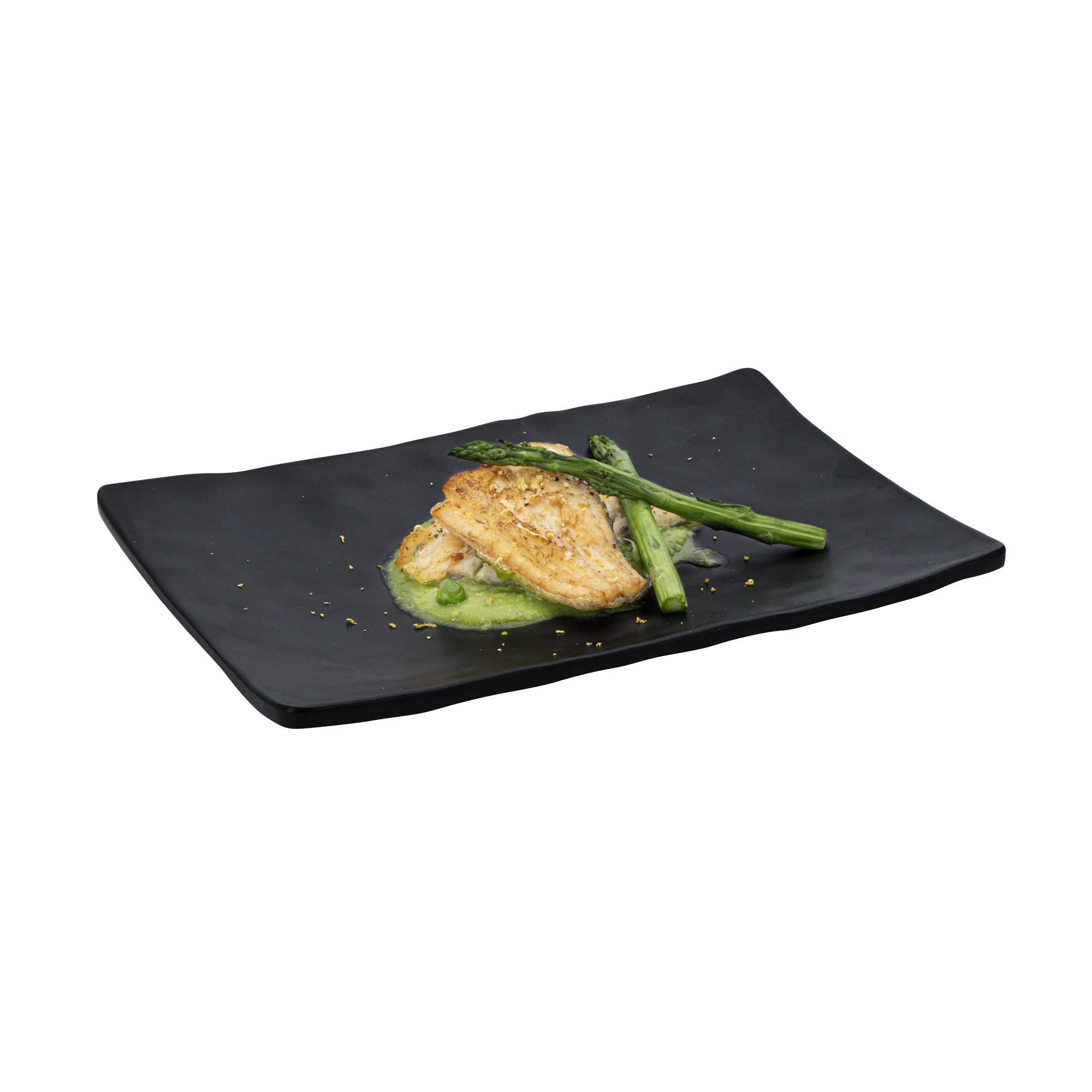 Voga Rectangle Black Melamine Medium Plate - Japonais , Faux Slate - 9 3/4" x 6 3/4" - 4 count box