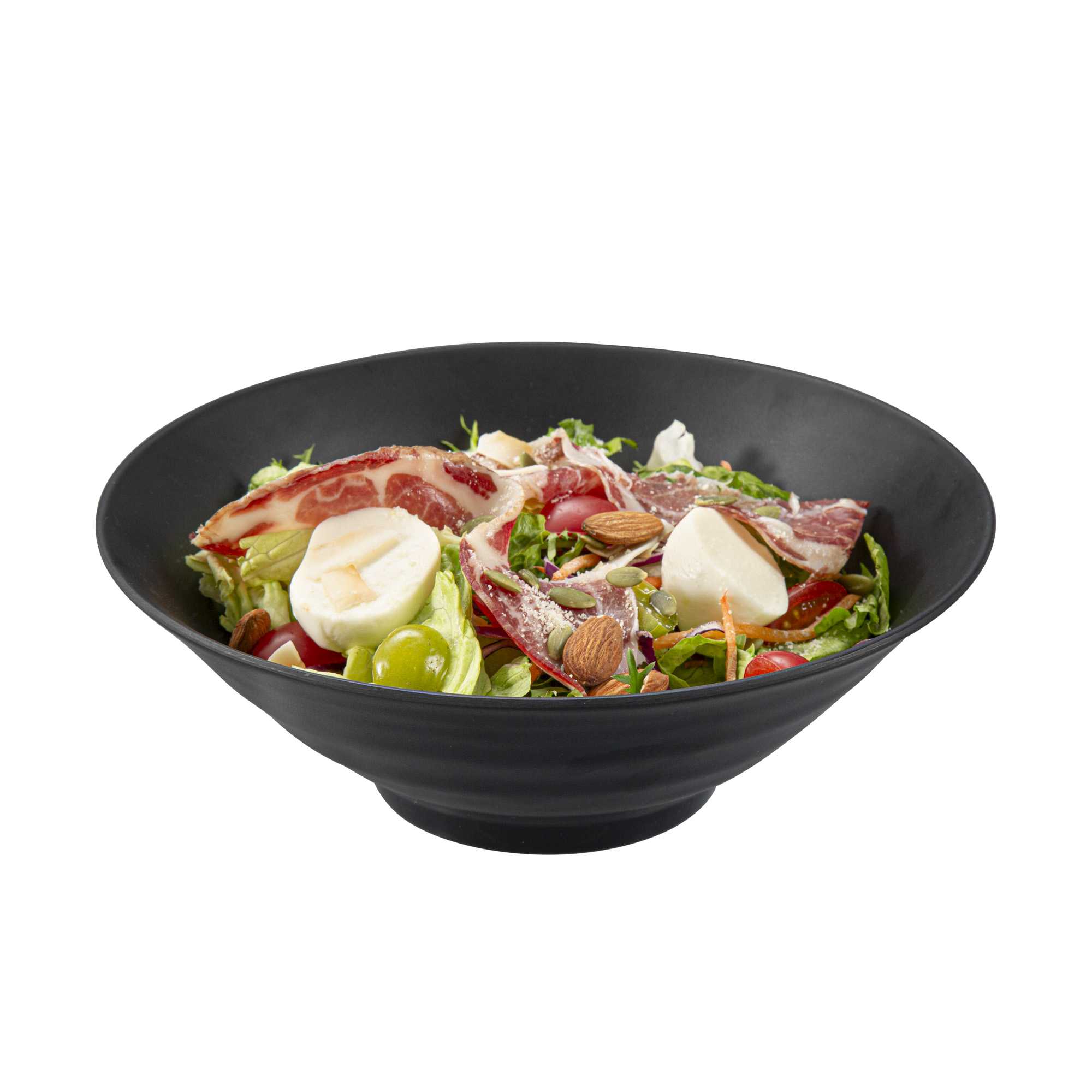 Voga 37 oz Round Black Melamine Serving Bowl - Japonais, Faux Slate - 9 3/4" x 9 3/4" x 3 1/4" - 2 count box