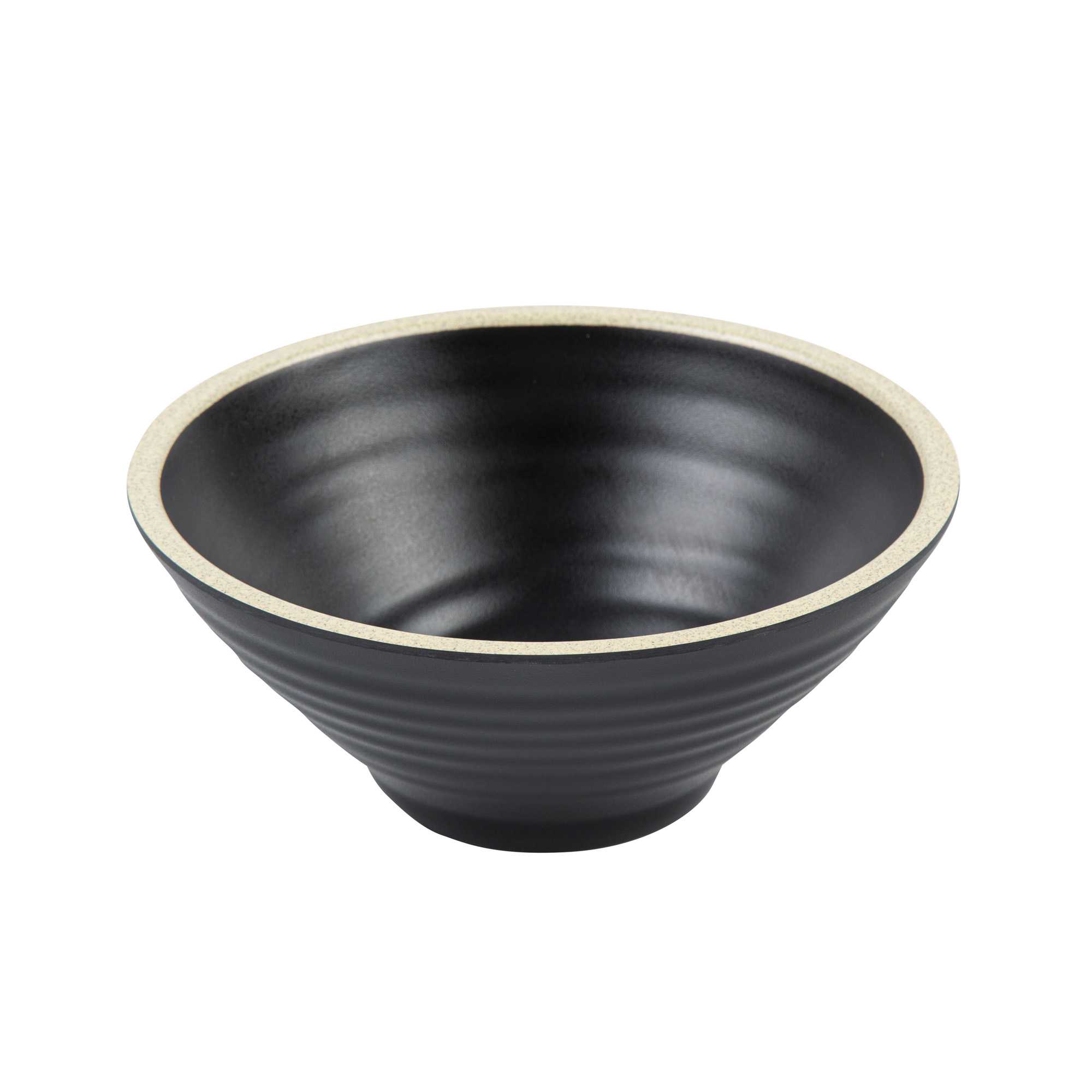 Voga 53 oz Black Melamine Rippled Bowl - Japonais, Faux Granite Rim - 7 1/4" x 7 1/4" x 3" - 2 count box