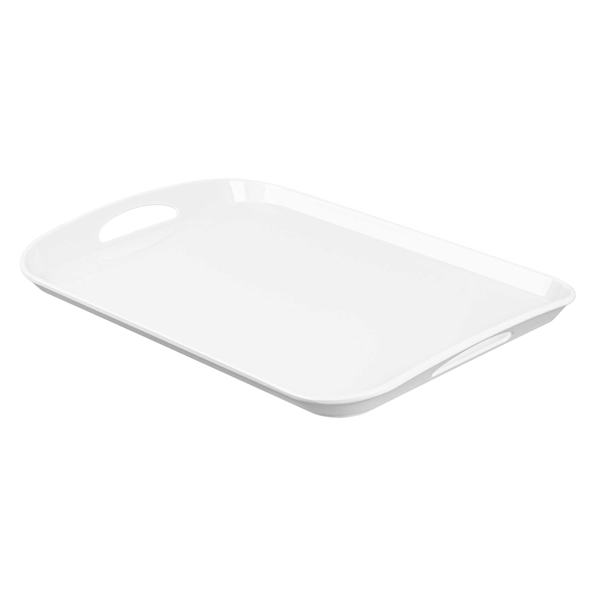 Voga Rectangle White Melamine Serving Tray - with Handles - 18" x 12 1/2" x 1 3/4" - 20 count box