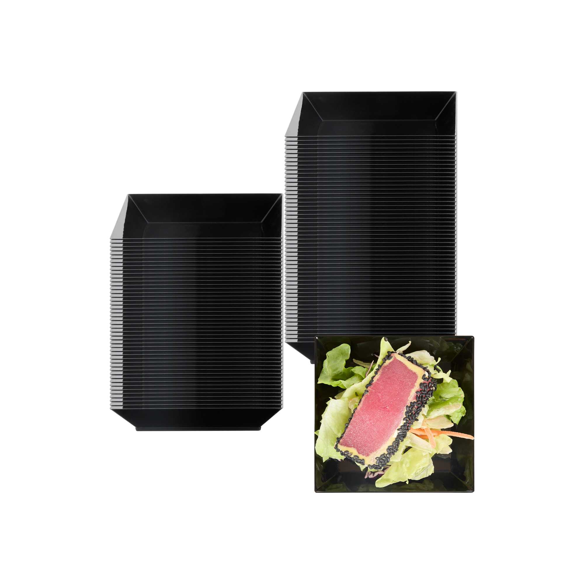 Mini Serve Square Black Plastic Small Modern Plate - 4" x 4" x 1/2" - 20 count box