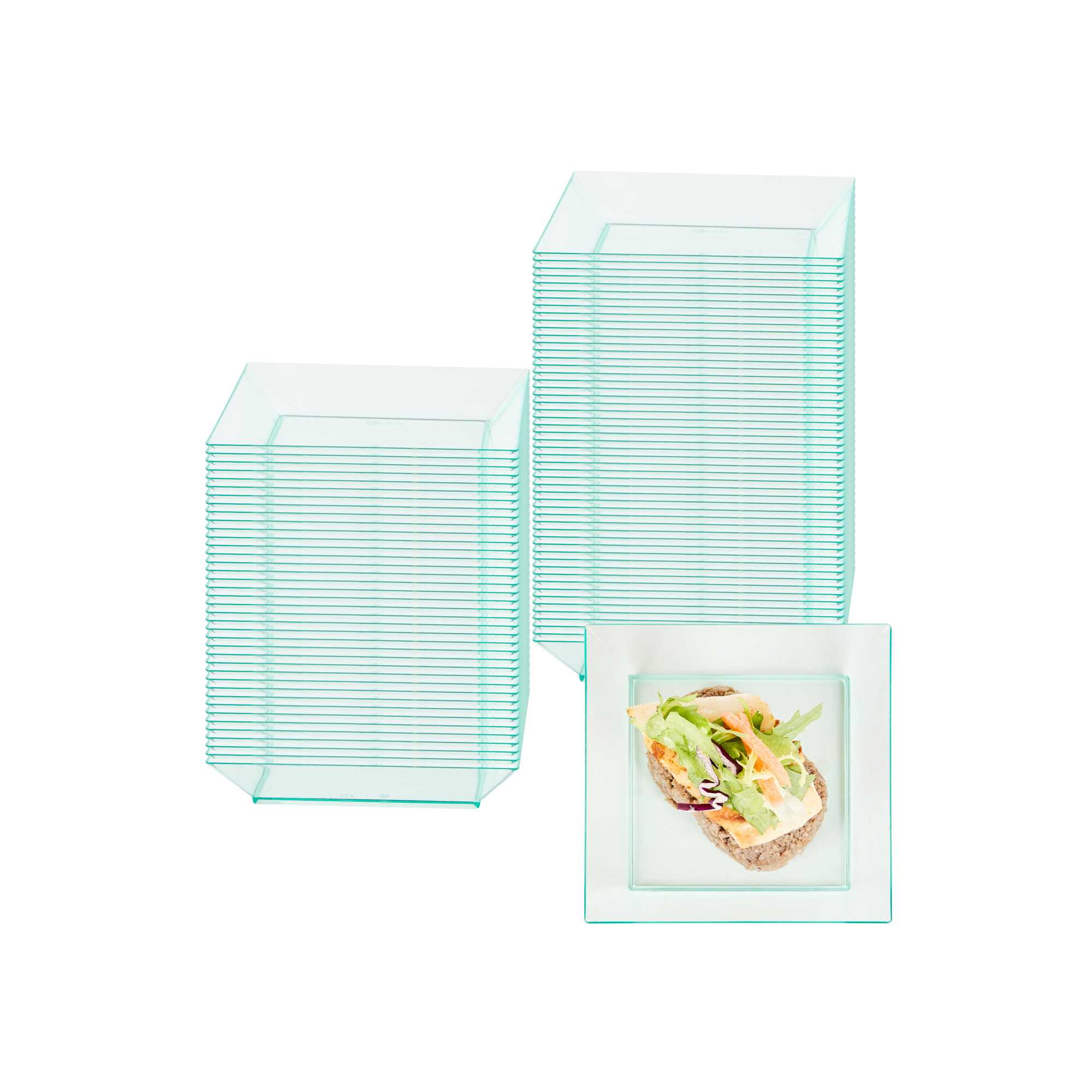 Mini Serve Square Seagreen Plastic Small Modern Plate - 4" x 4" x 1/2" - 100 count box