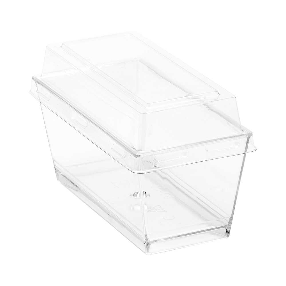 Sweet Vision 5 oz Rectangle Clear Plastic Cake / Dessert Container - with Lid - 4" x 2" x 1 3/4" - 1200 count box