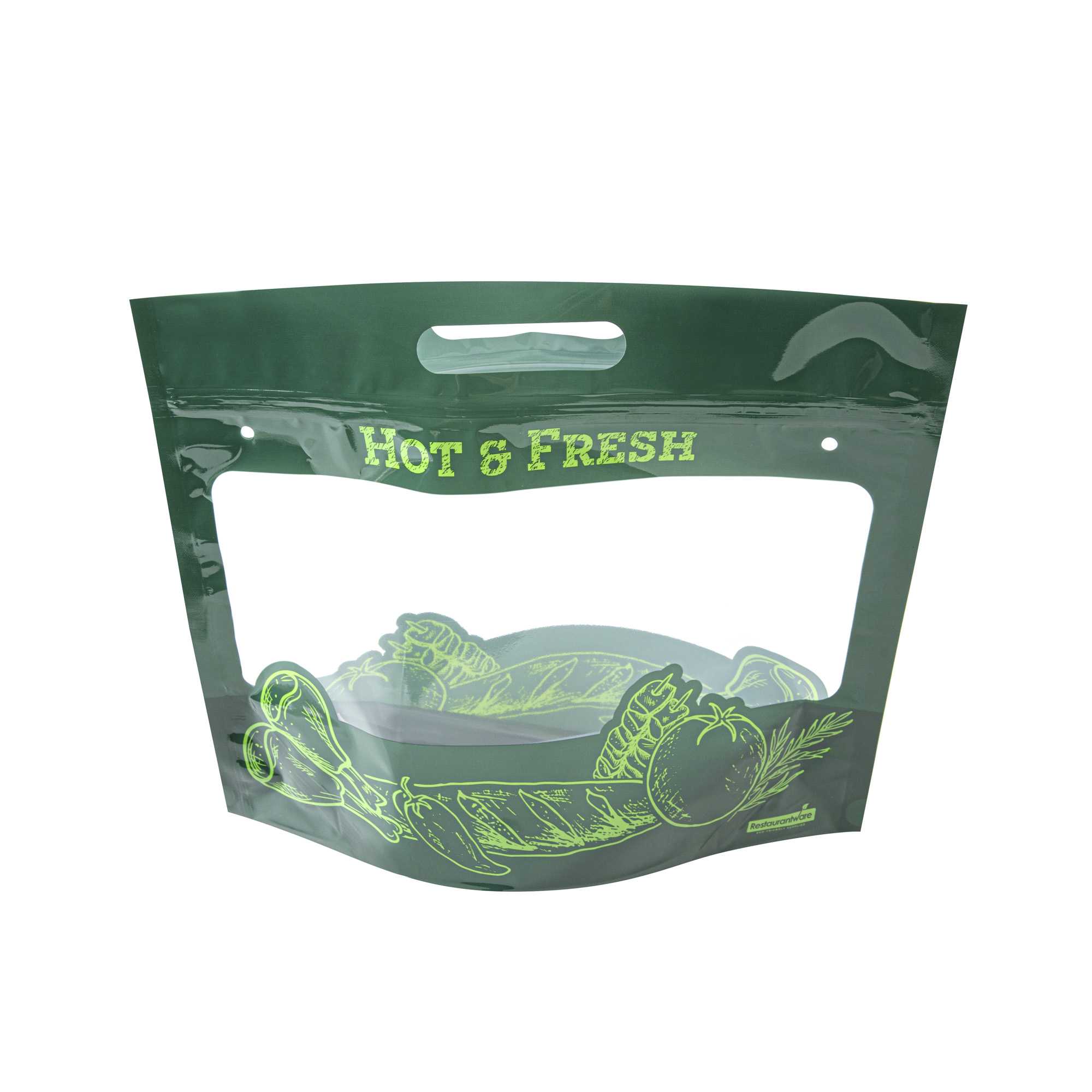 Bag Tek Green Plastic Rotisserie Chicken / Hot Food Bag - Hot & Fresh - 12 3/4 x 5 3/4 x 10 1/4 - 100 count box
