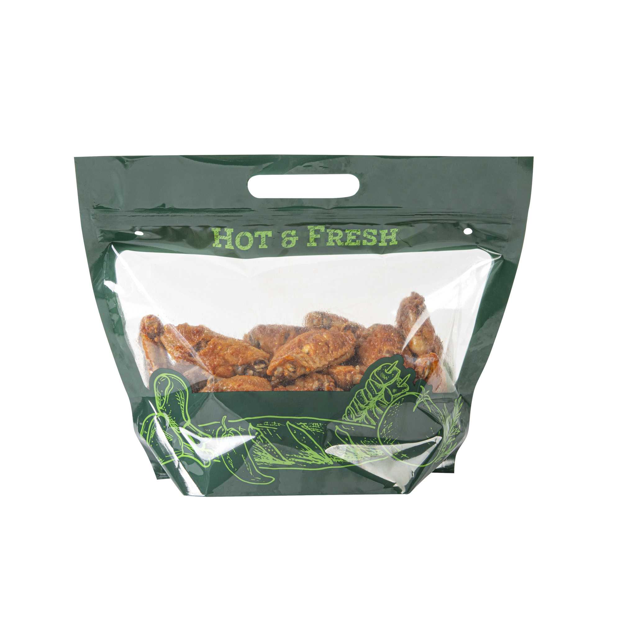 Bag Tek Green Plastic Rotisserie Chicken / Hot Food Bag - Hot & Fresh - 12 3/4 x 5 3/4 x 10 1/4 - 100 count box