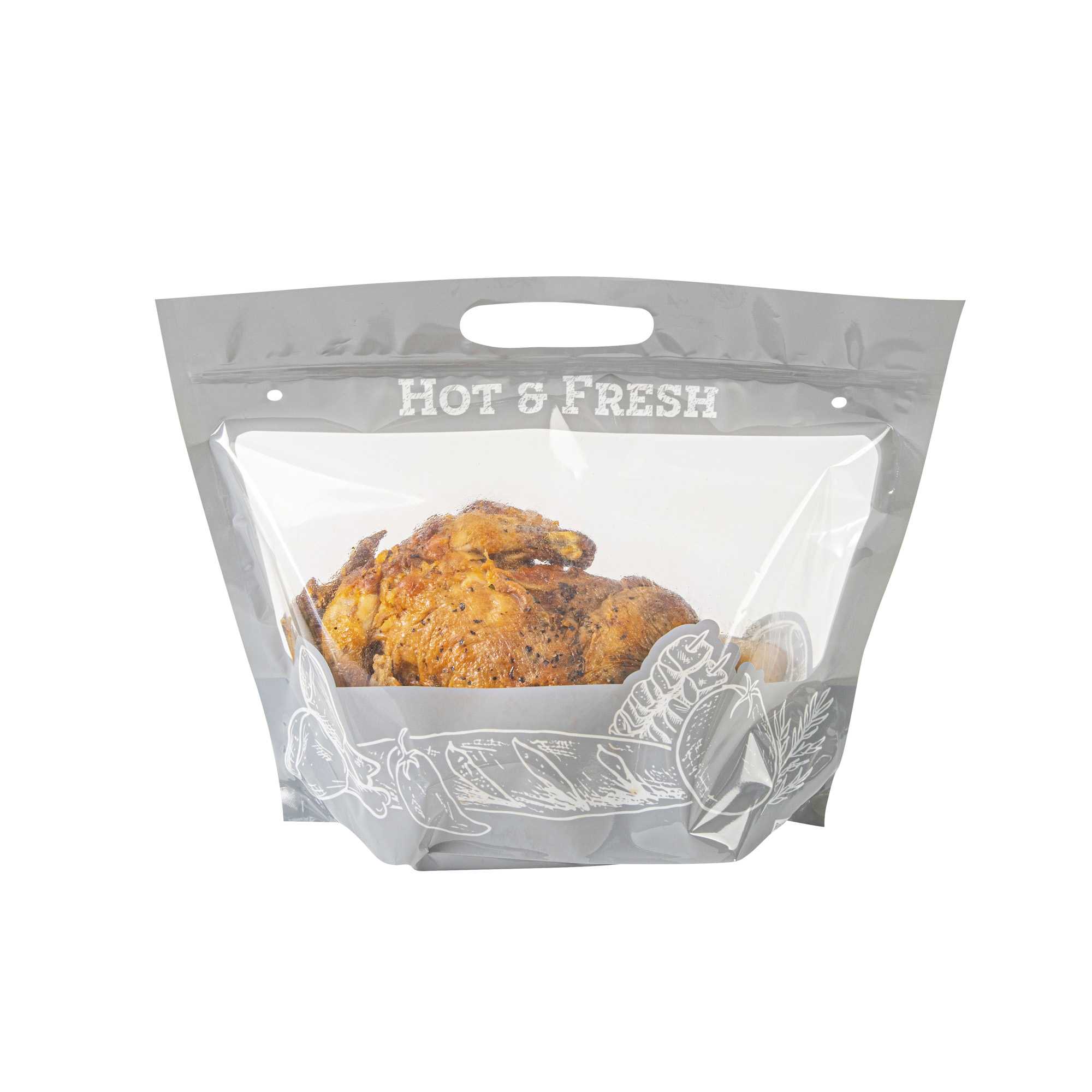 Bag Tek Gray Plastic Rotisserie Chicken / Hot Food Bag - Hot & Fresh - 12 3/4" x 5 3/4" x 10 1/4" - 100 count box