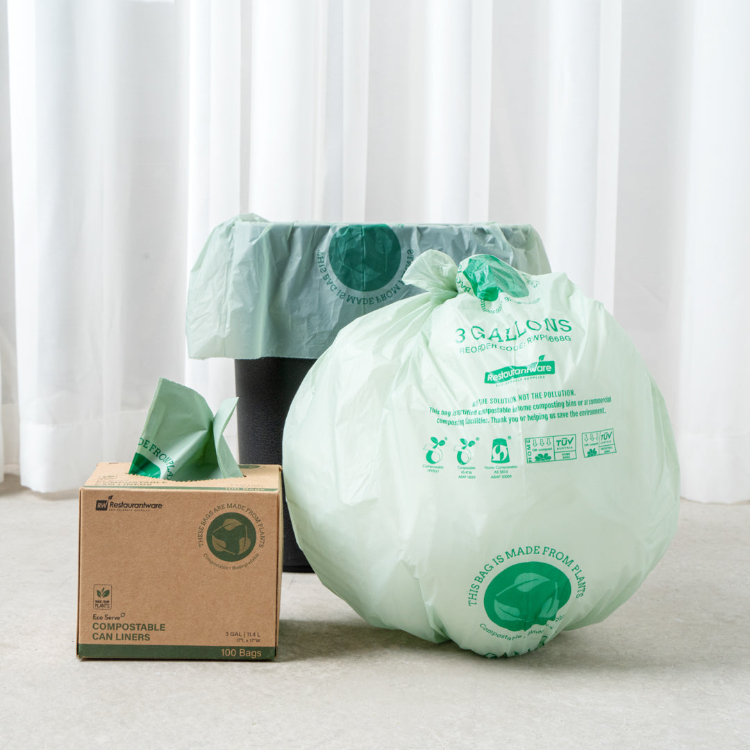 Basic Nature 3 gal Green Plastic Trash Can Liner - Compostable - 100 count box