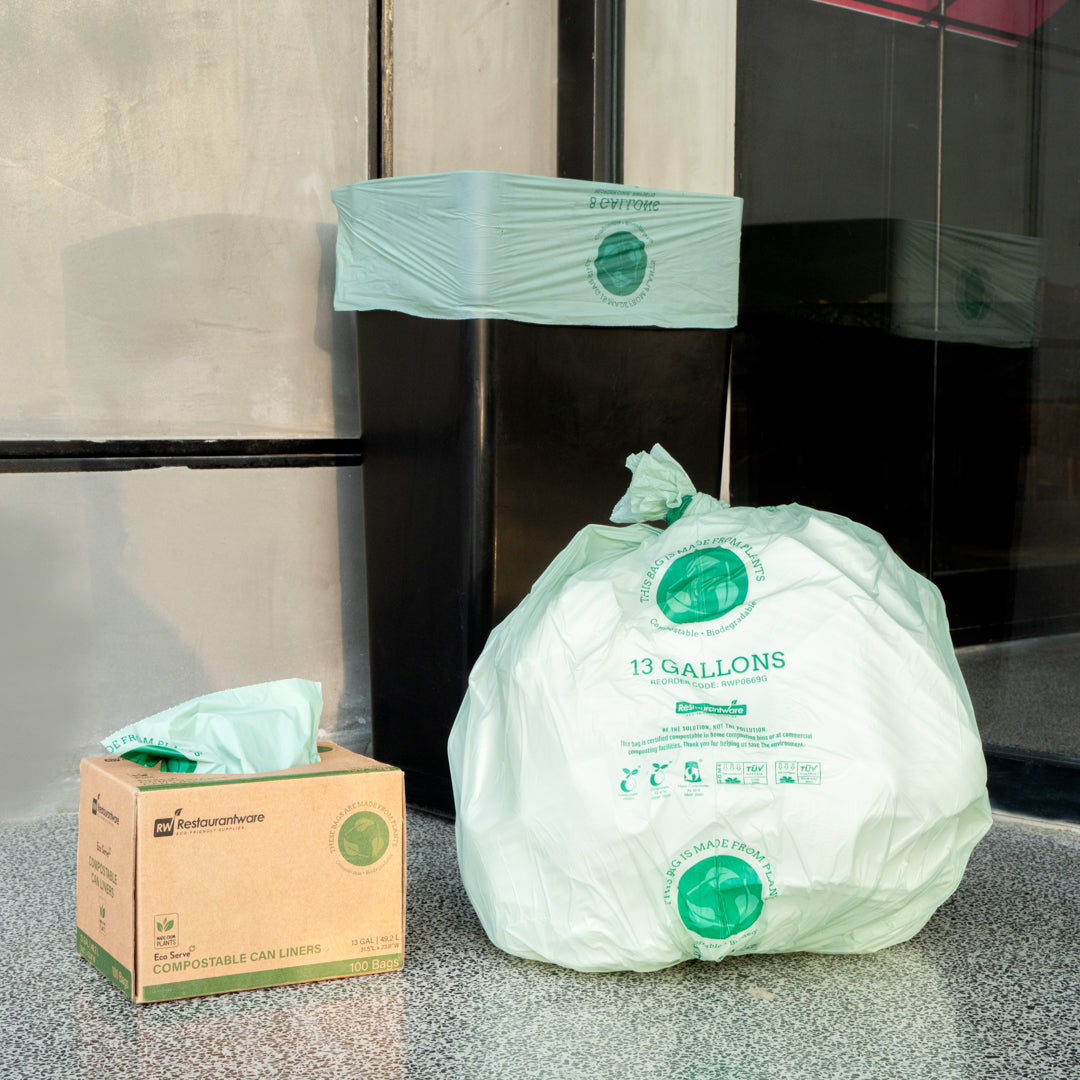 Basic Nature 13 gal Green Plastic Trash Can Liner - Compostable - 100 count box