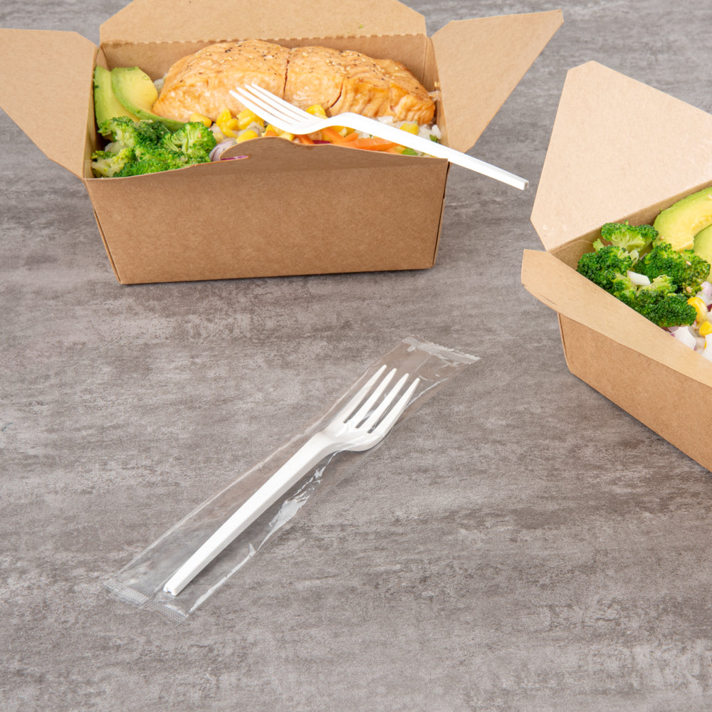 Basic Nature White CPLA Plastic Fork - Wrapped, Heat-Resistant, Compostable - 6 1/2" - 250 count box