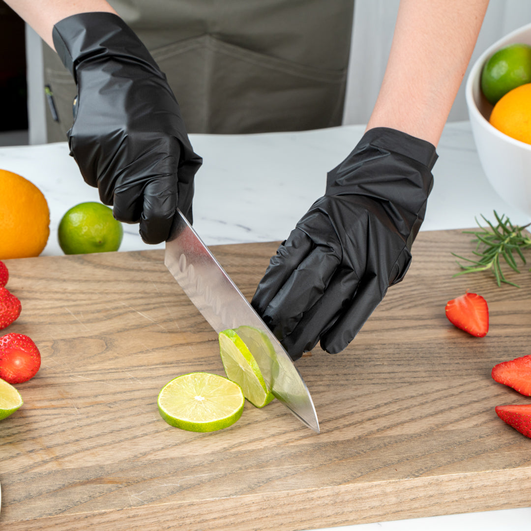 Serve Secure Black TPE Hybrid Plastic Small Foodservice Gloves - Latex Free, Powder Free - 10" x 8 1/4" - 1000 count box