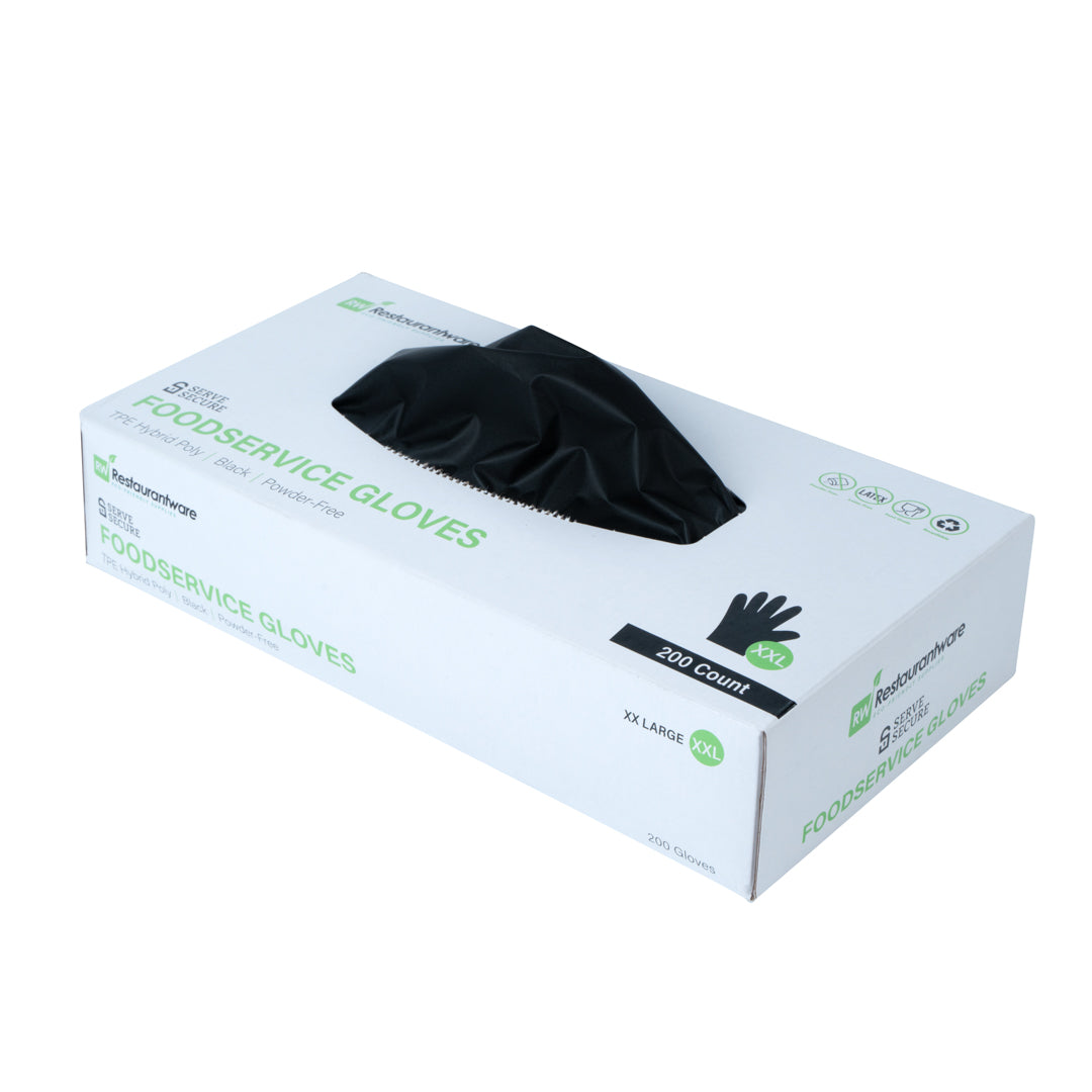Serve Secure Black TPE Hybrid Plastic XXL Foodservice Gloves - Latex Free, Powder Free - 10 1/4" x 10 1/2" - 1000 count box