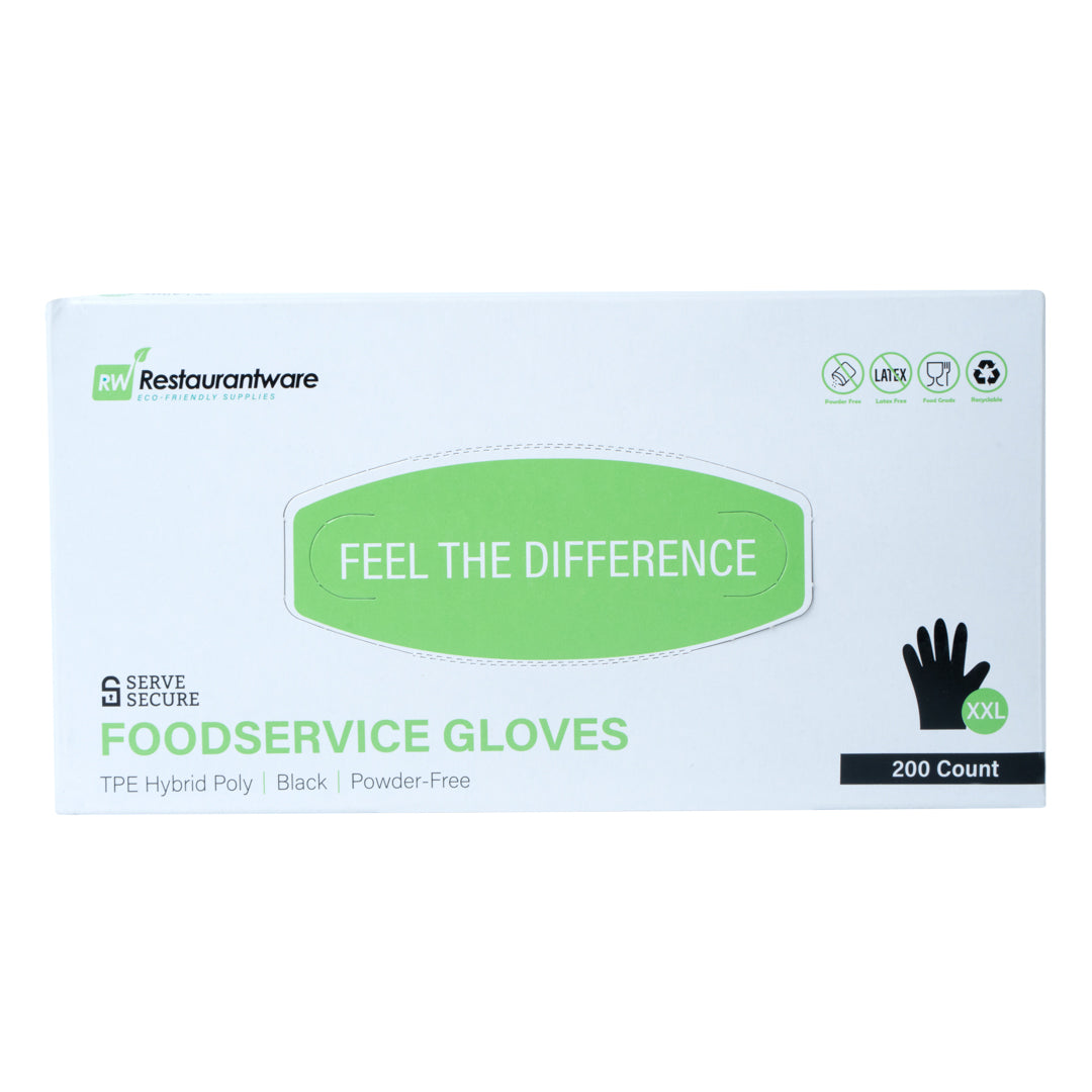 Serve Secure Black TPE Hybrid Plastic XXL Foodservice Gloves - Latex Free, Powder Free - 10 1/4" x 10 1/2" - 1000 count box