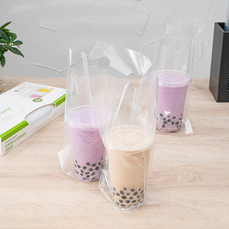 Basic Nature Clear Plastic Drink Carrier Bag Fits Cups