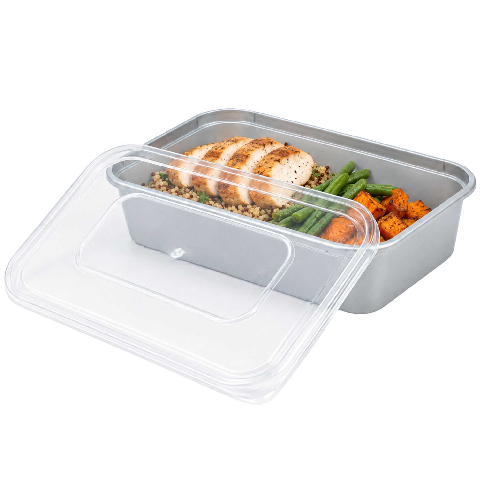 Futura 17 oz Silver Plastic Take Out Container - with Clear Lid, Microwavable - 6 3/4" x 4 1/2" x 2" - 100 count box