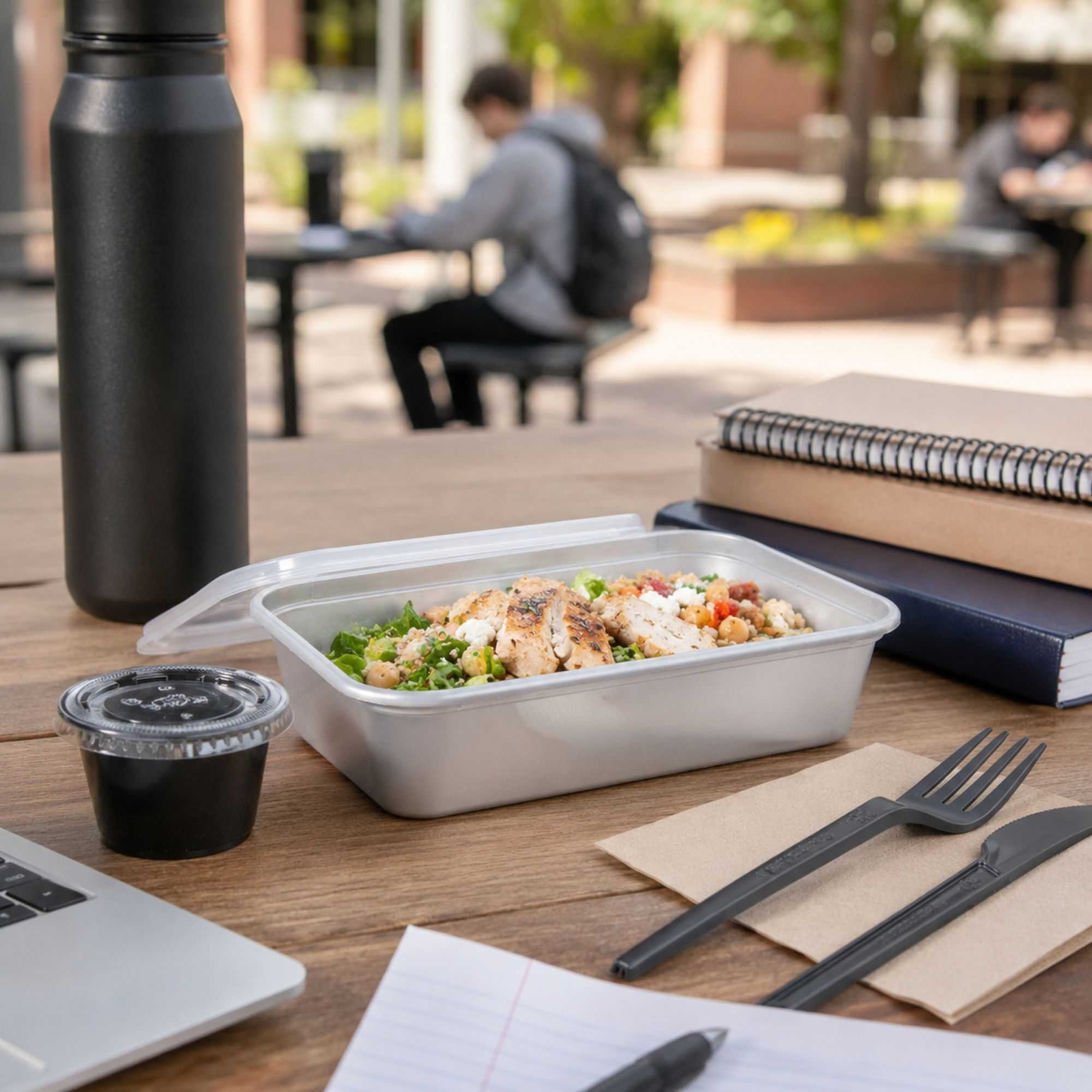 Futura 17 oz Silver Plastic Take Out Container - with Clear Lid, Microwavable - 6 3/4" x 4 1/2" x 2" - 100 count box